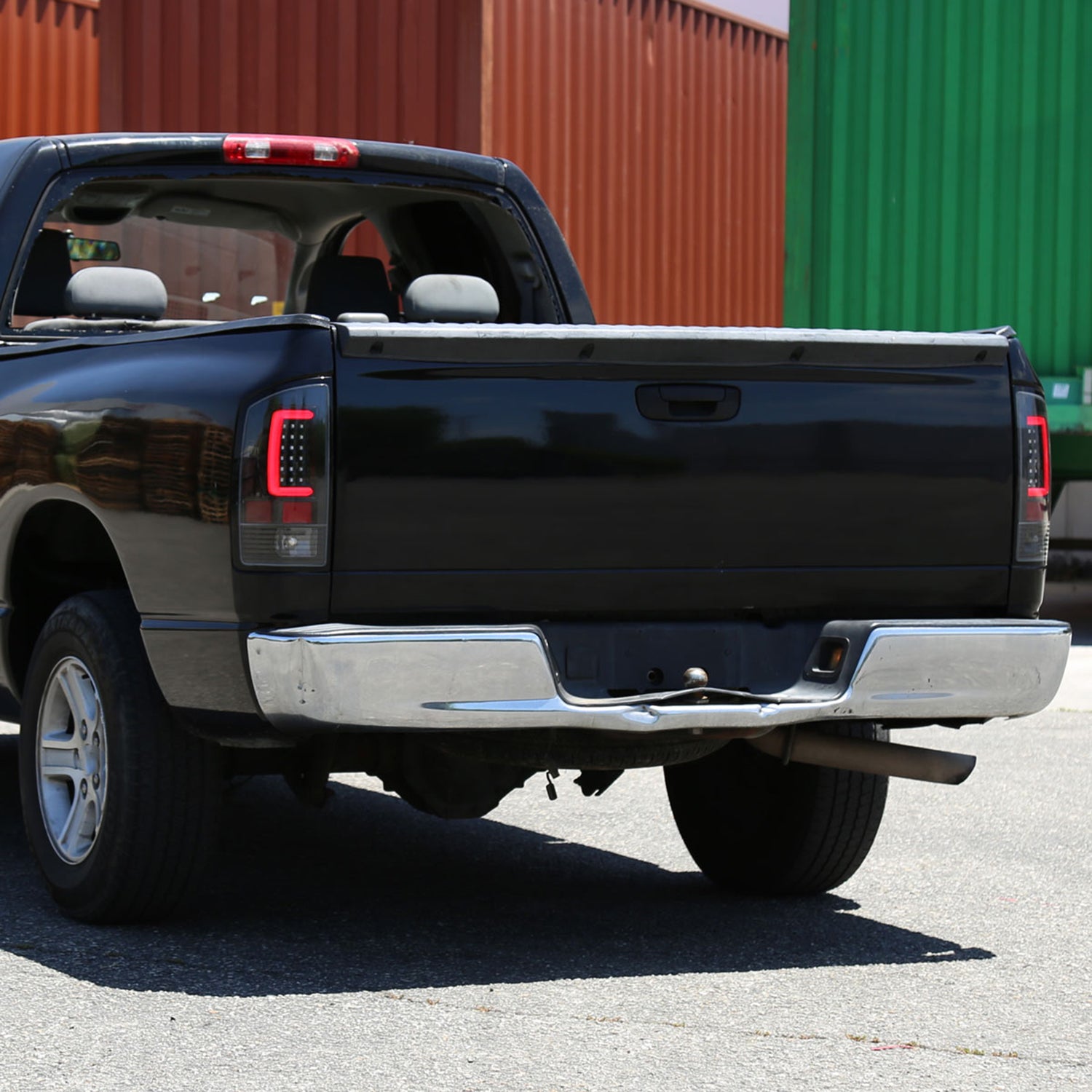 2007-2009 Dodge RAM 1500/2500/3500 Red C-Bar LED Tail Lights Jet Black/Clear