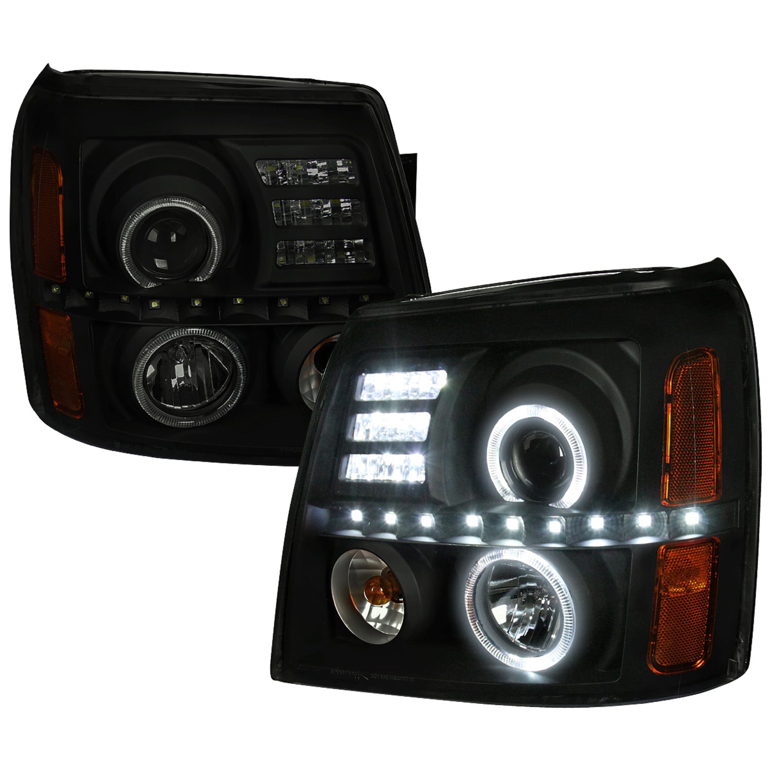 2002-2006 Cadillac Escalade Dual Halo Projector Headlights SMD LED Light Smoke