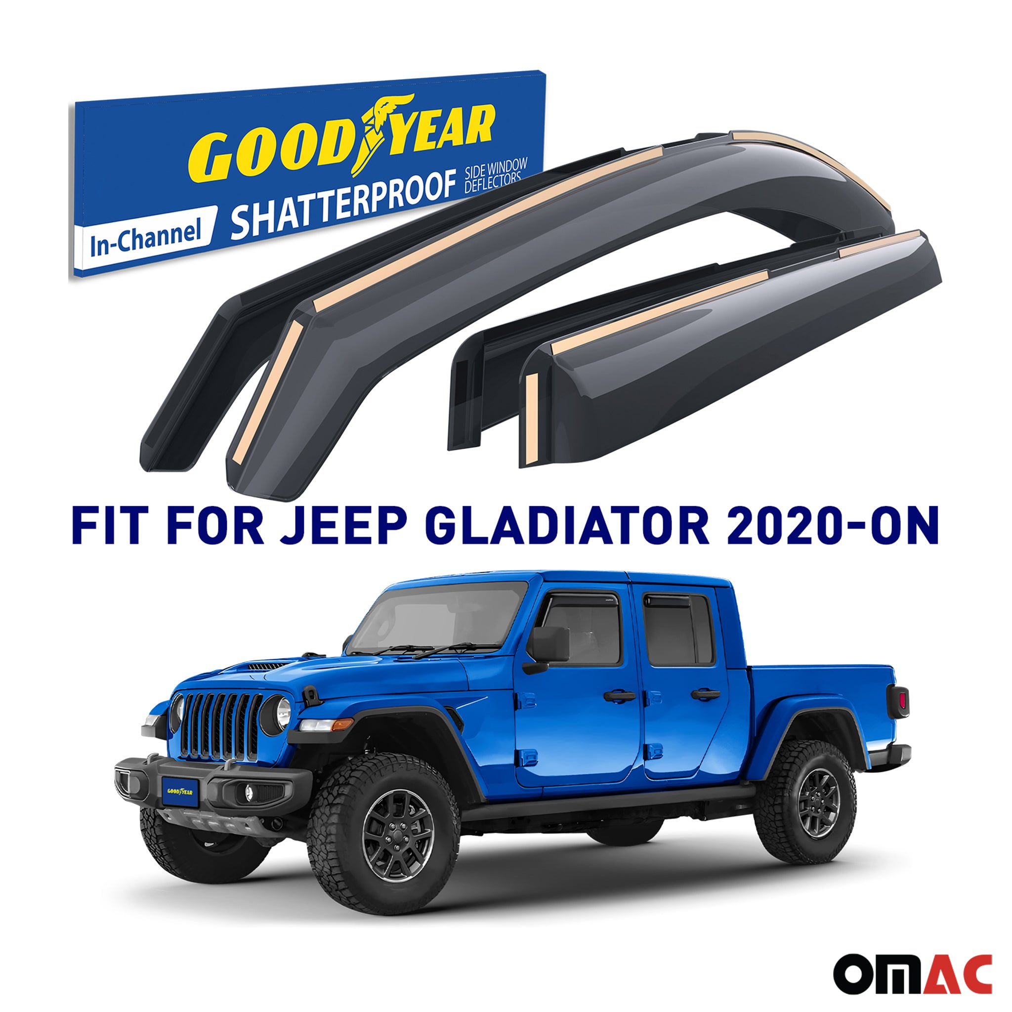Goodyear Wind Deflectors for Jeep Gladiator 2020-2025 In-channel Smoke 4Pcs