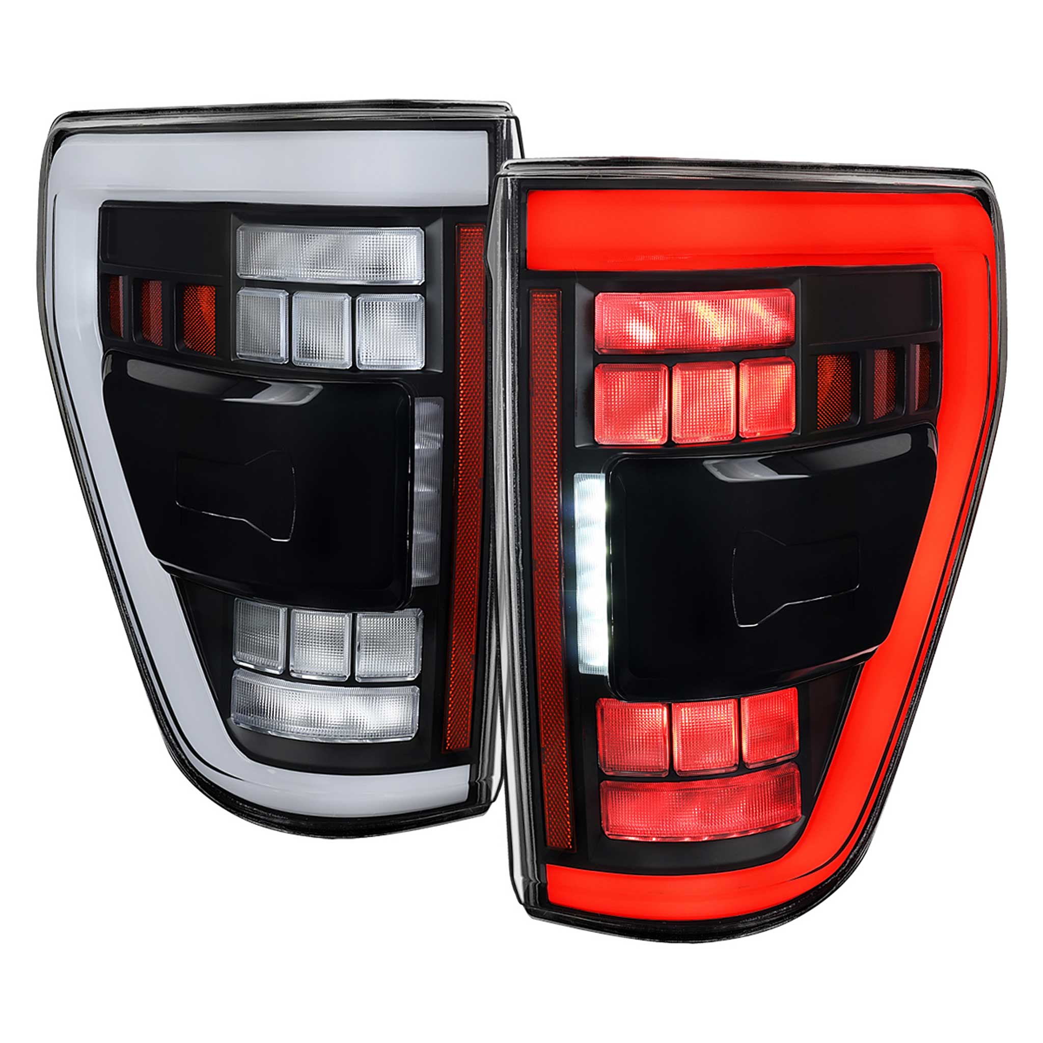 For Ford F-150 2021-2023 Full LED Tail Light Halogen Bulb Blind Spot Model Black Housing White Light Bar