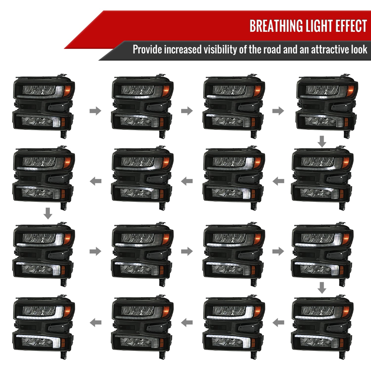 2019-2021 Chevy Silverado 1500 Full LED Projector Headlights LED Signal Smoke
