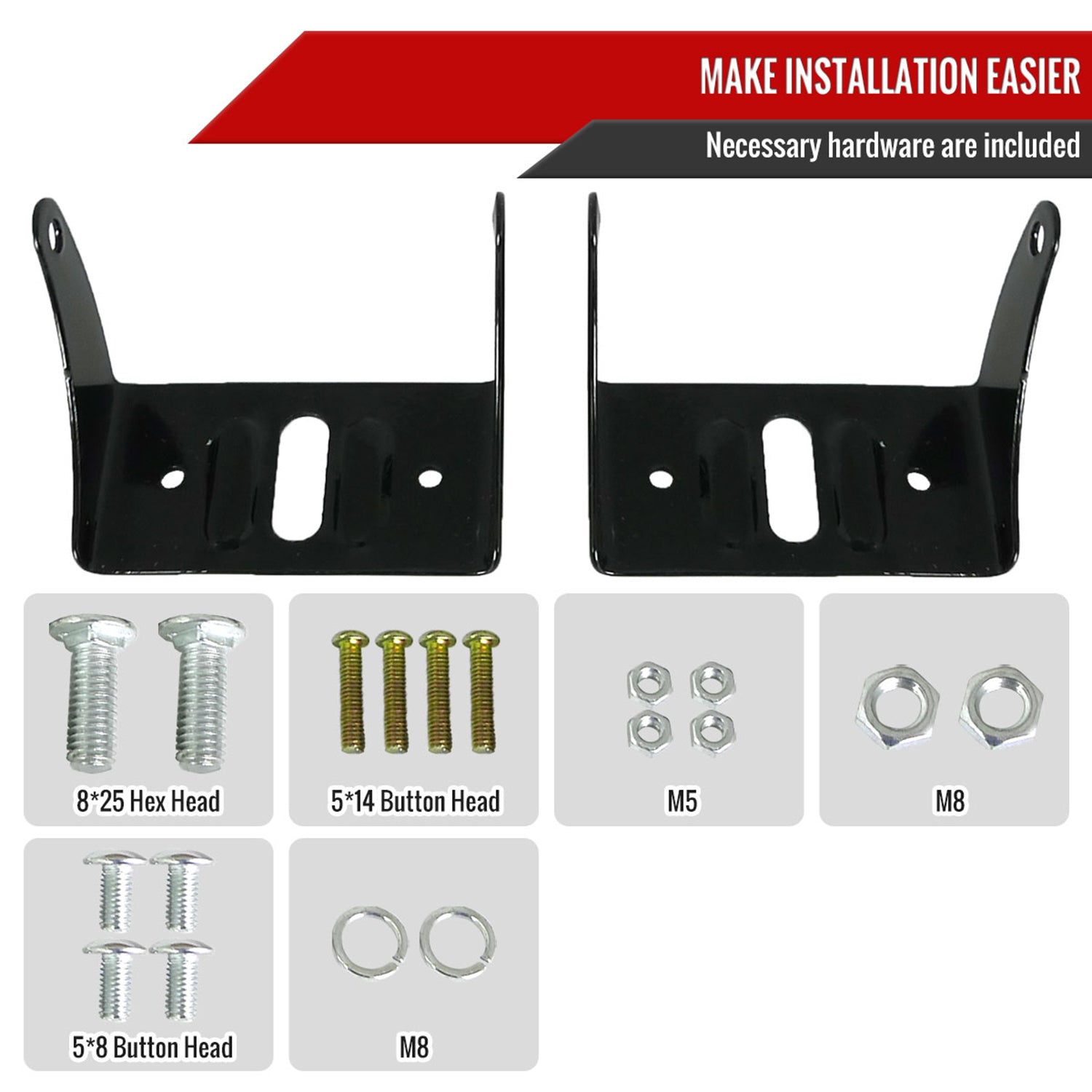 Universal 12V/55W H3 Projector Fog Lights Kit Mounting Brackets Black Metal