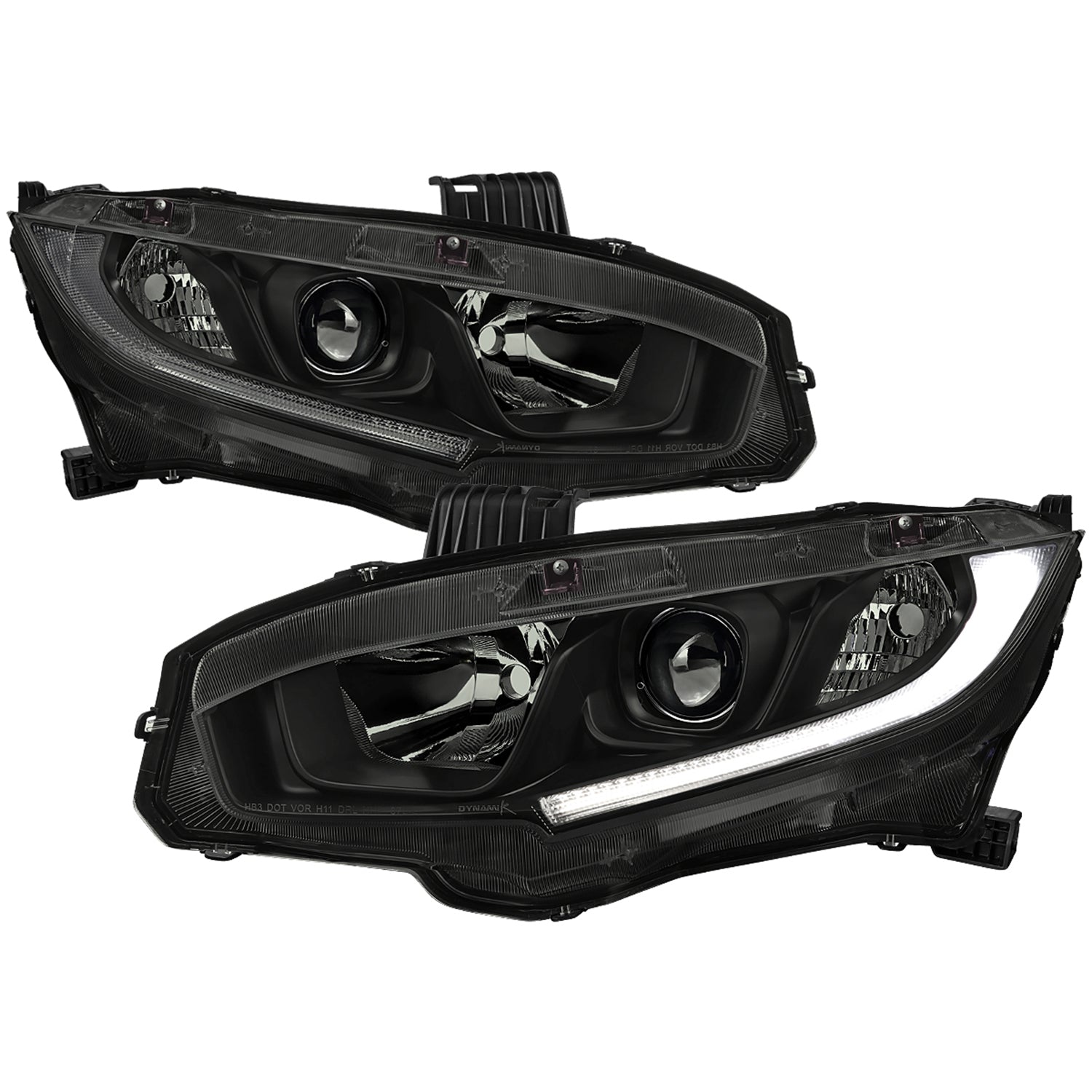 2016-2021 Honda Civic LED Strip Factory Projector Headlights Matt Black/Smoke