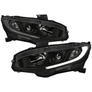 2016-2021 Honda Civic LED Strip Factory Projector Headlights Matt Black/Smoke