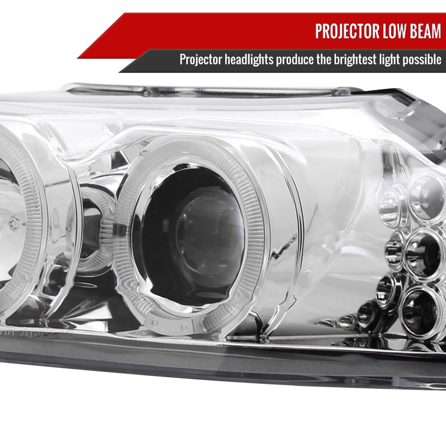 1999-2004 Ford Mustang Dual Halo Projector Headlights Chrome/Clear Lens