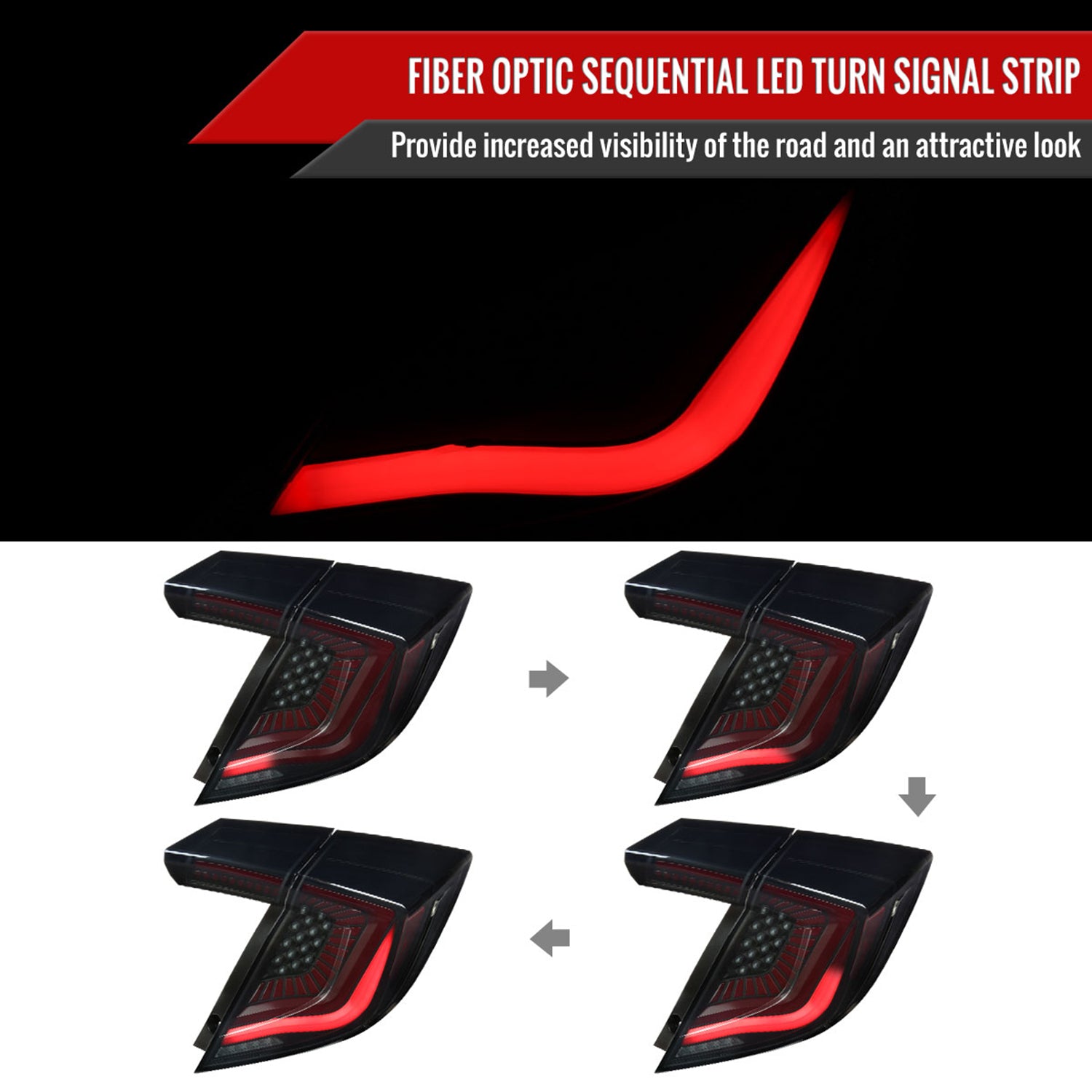2017-2021 Honda Civic Hatchback LED Sequential Signal Tail Lights Black/Smoke