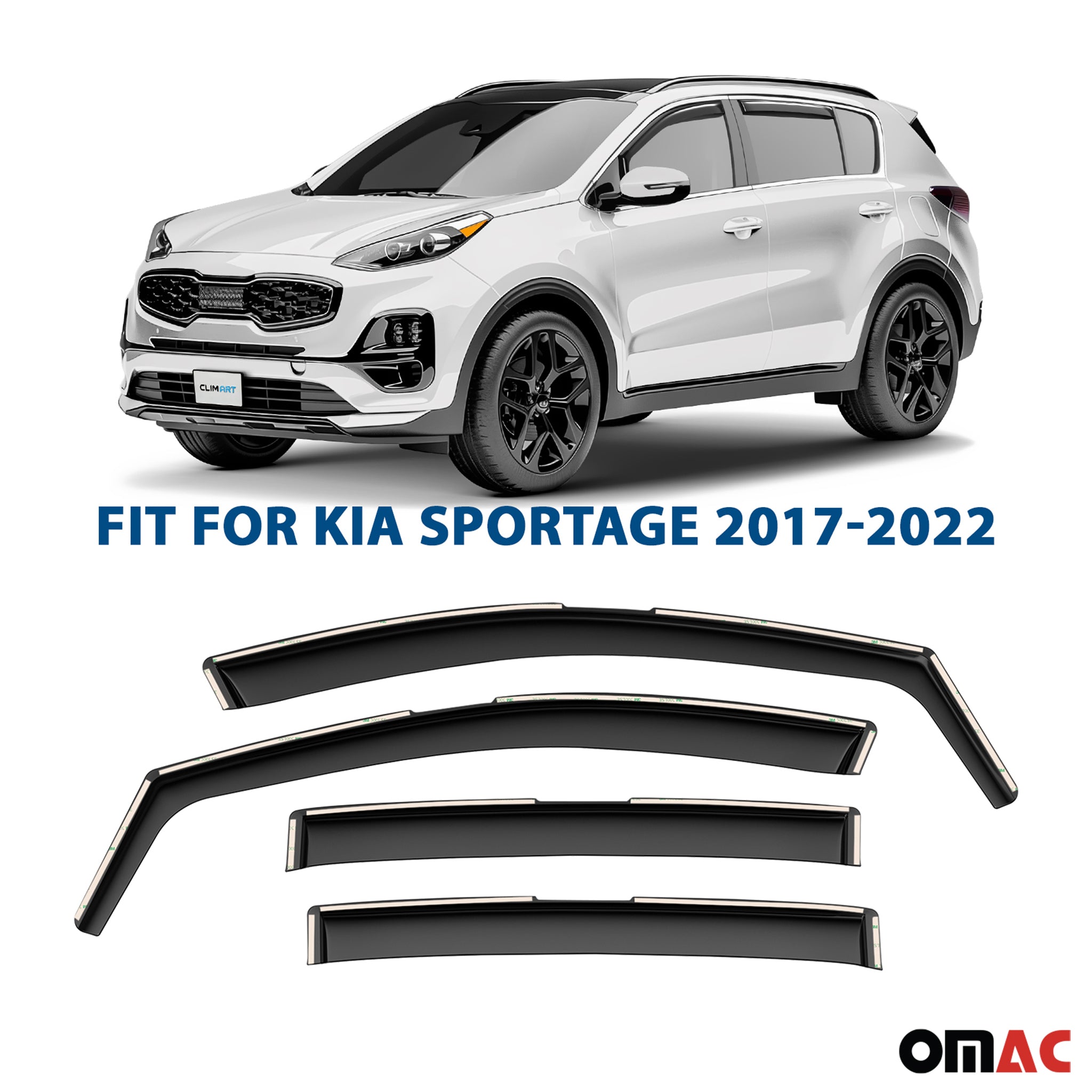 Clim Art Wind Deflectors for Kia Sportage 2017-2022 Shatterproof Dark Smoke 4x