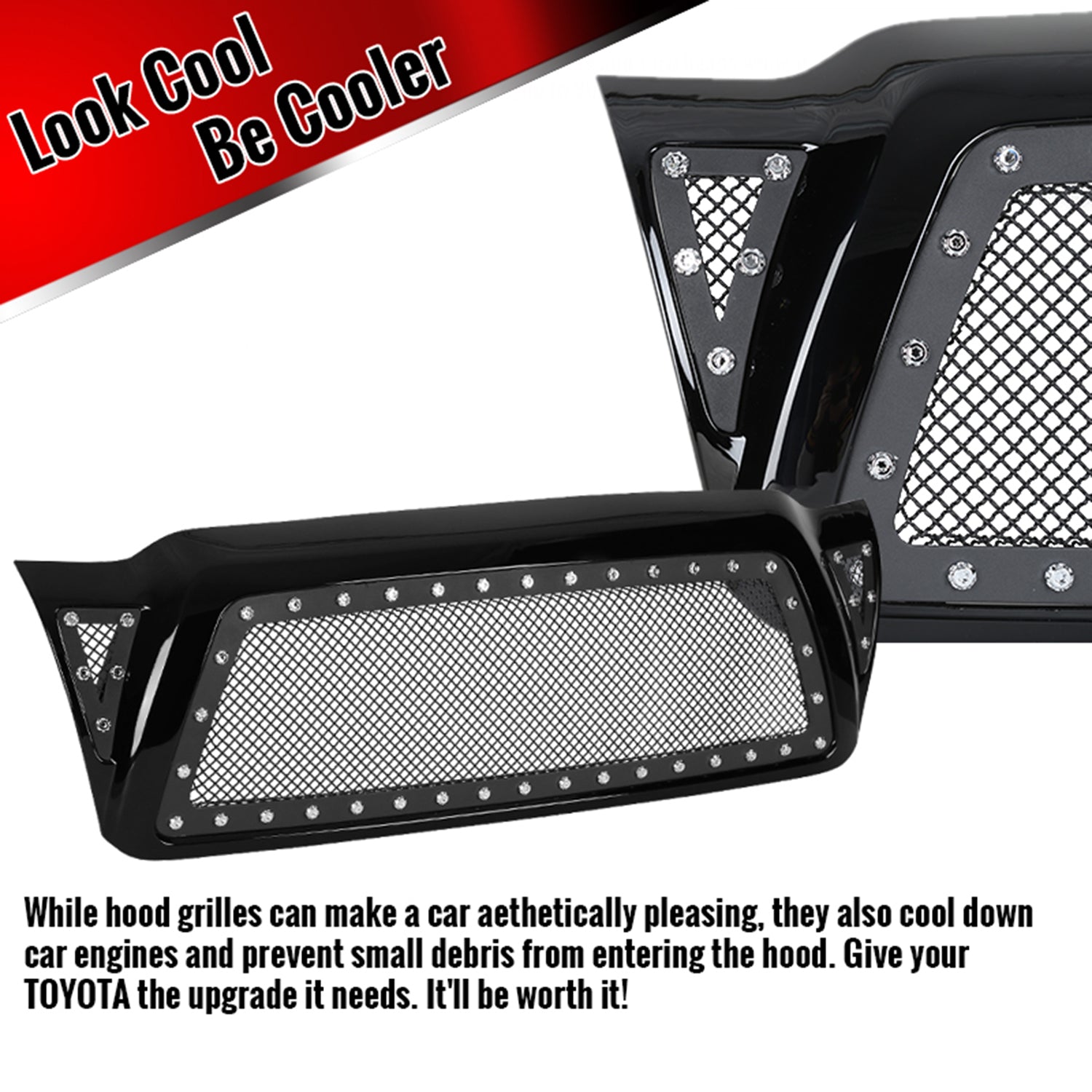 2005-2011 Toyota Tacoma Glossy Black ABS Rivet Style Grille w/ S.Steel Mesh