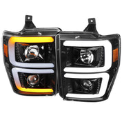 2008-2010 Ford F-250/350/450/550 LED Signal Bar Projector Headlights Jet Black