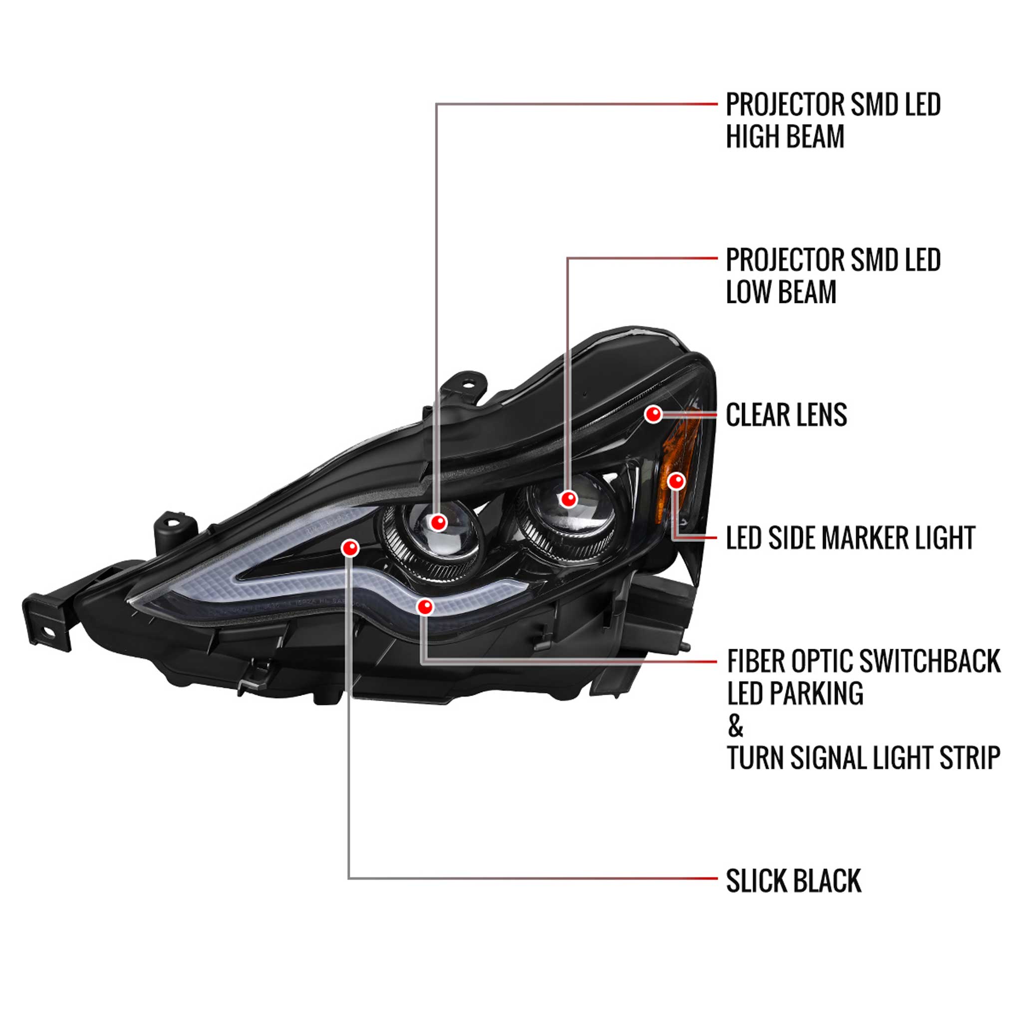 For Lexus IS250 IS350 2014-2016 Full LED Project healight Jet Black Housing Clear lens
