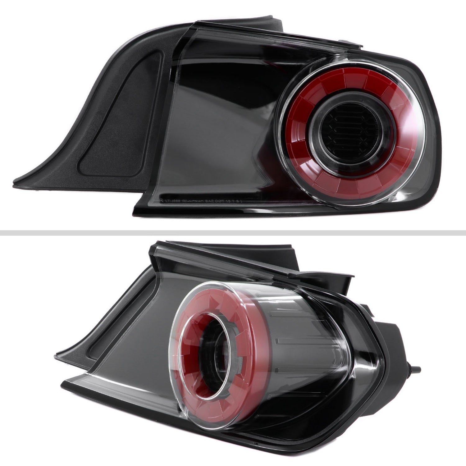 2015-2022 Ford Mustang Coupe/Convertible Red LED Bar Tail Lights Glossy Black
