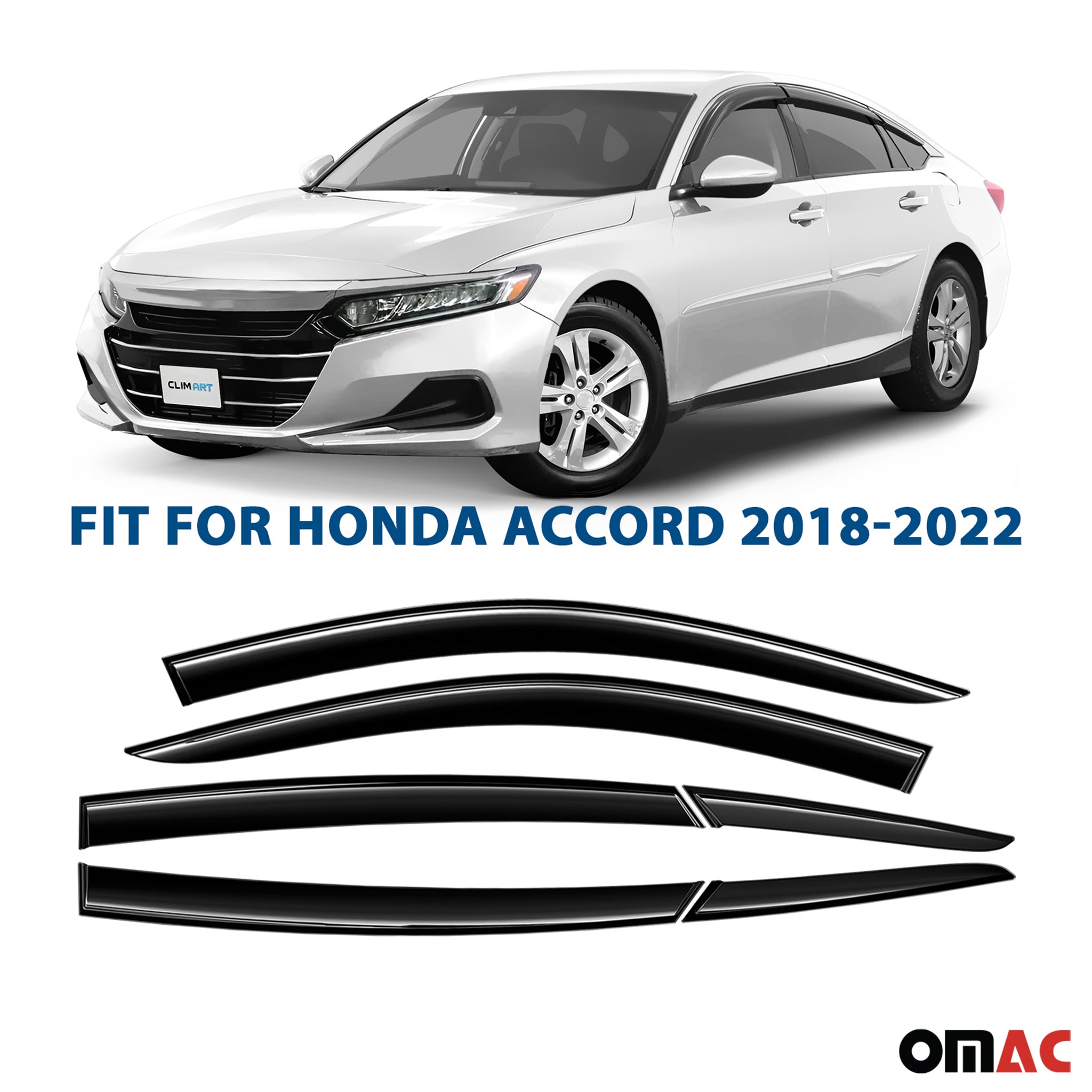 Clim Art Wind Deflectors for Honda Accord 2018-2022 Shatterproof Tape-On Dark 6x