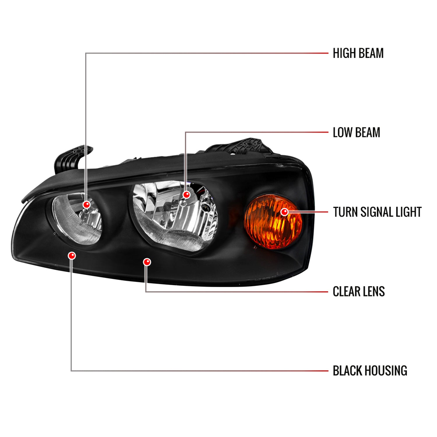 2004-2006 Hyundai Elantra Crystal Headlights w/ Amber Reflectors Black/Clear