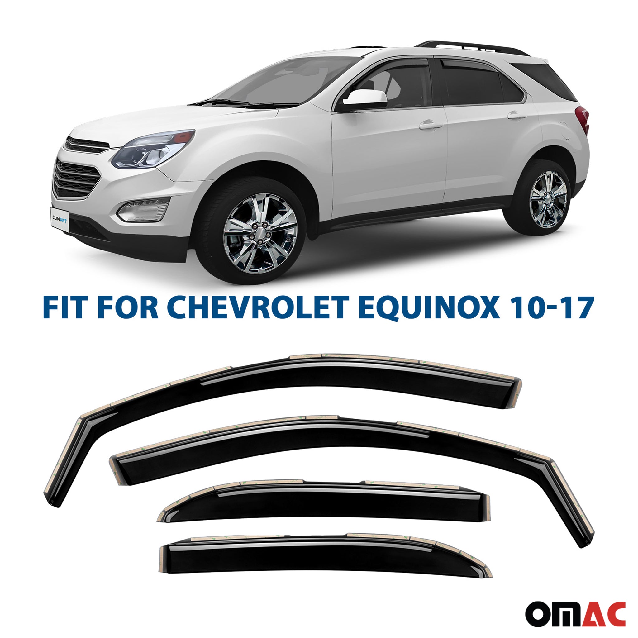 Clim Art Wind Deflectors for Chevrolet Equinox 2010-2017 Shatterproof 4 Pcs