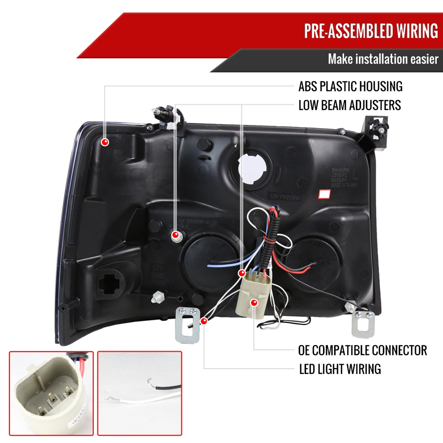 1992-1996 Ford F-150 F-250 F-350 Bronco Dual Halo Projector Headlights Smoke