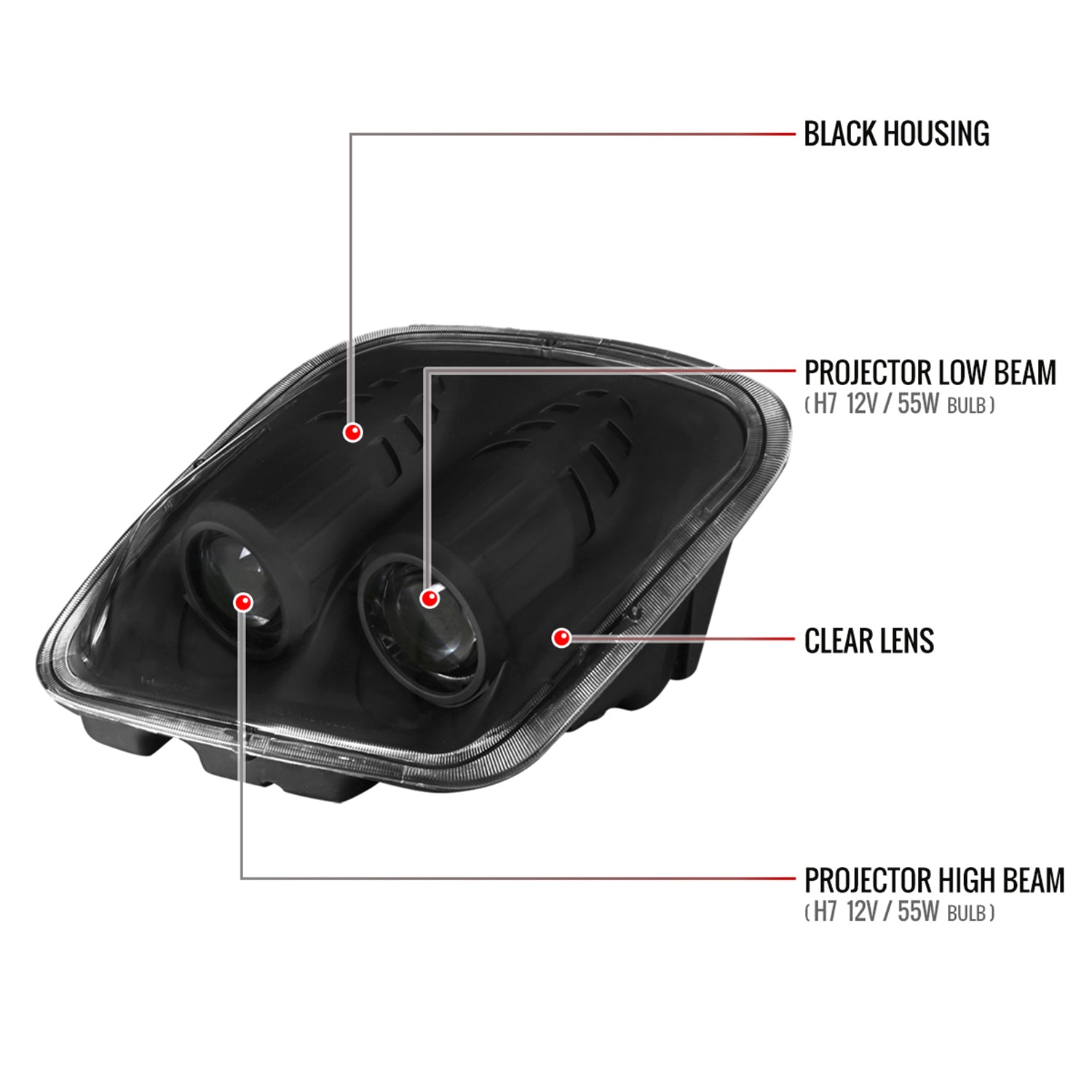 1997-2004 Chevy Corvette C5 H7 Projector Headlights Matte Black/Clear Lens