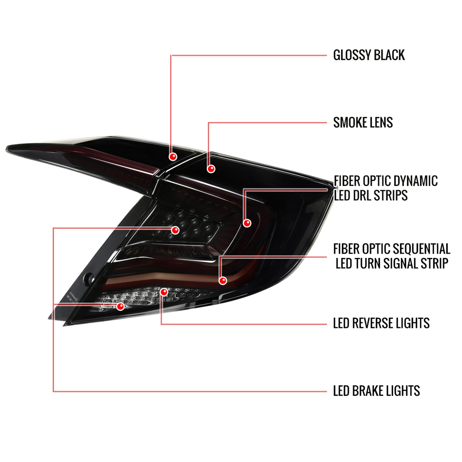 2016-2021 Honda Civic Sedan LED Tail Lights &Signal Lights Glossy Black V2