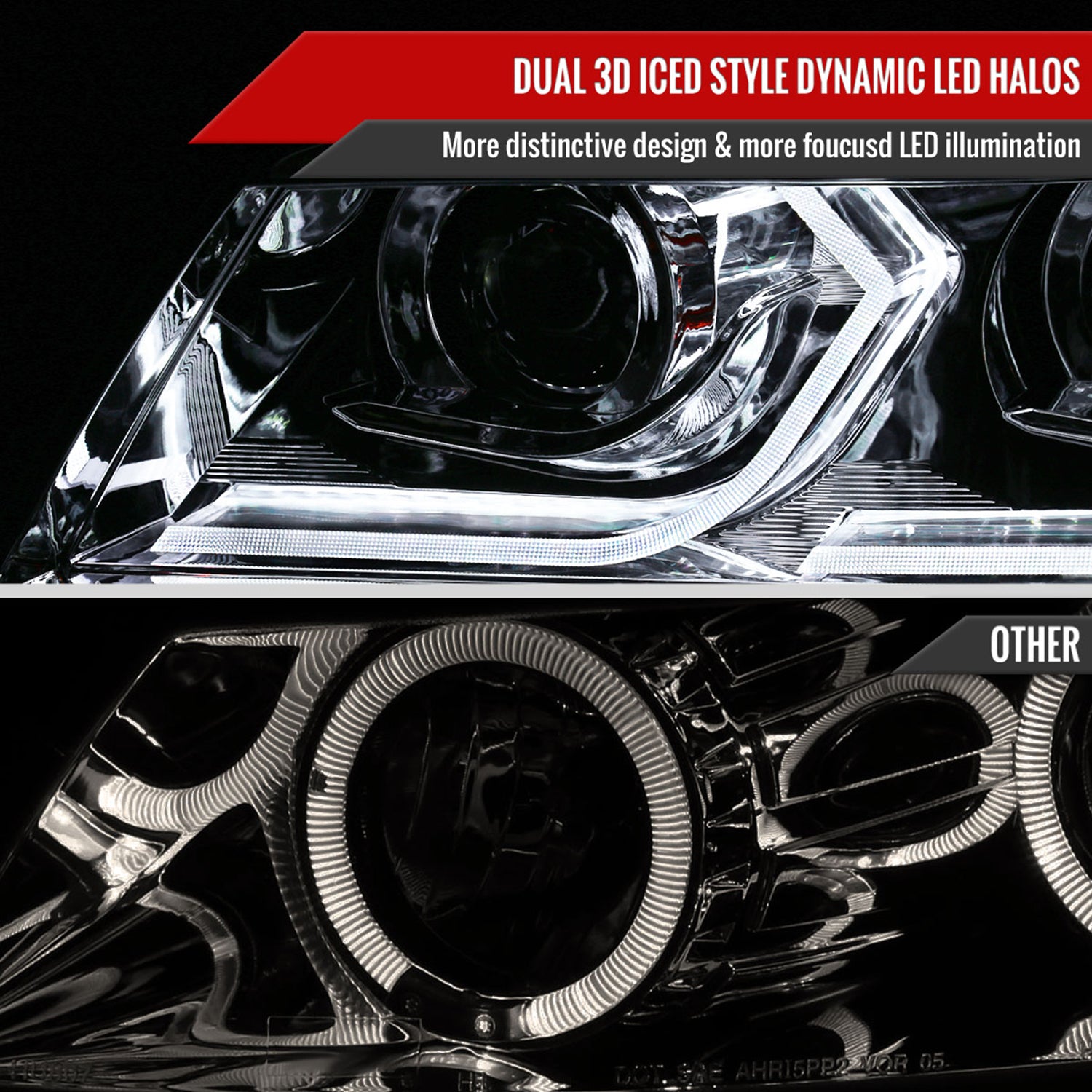 2006-2011 BMW E90 3 Series Sedan 3D Iced LED Dual Projector Headlights Chrome