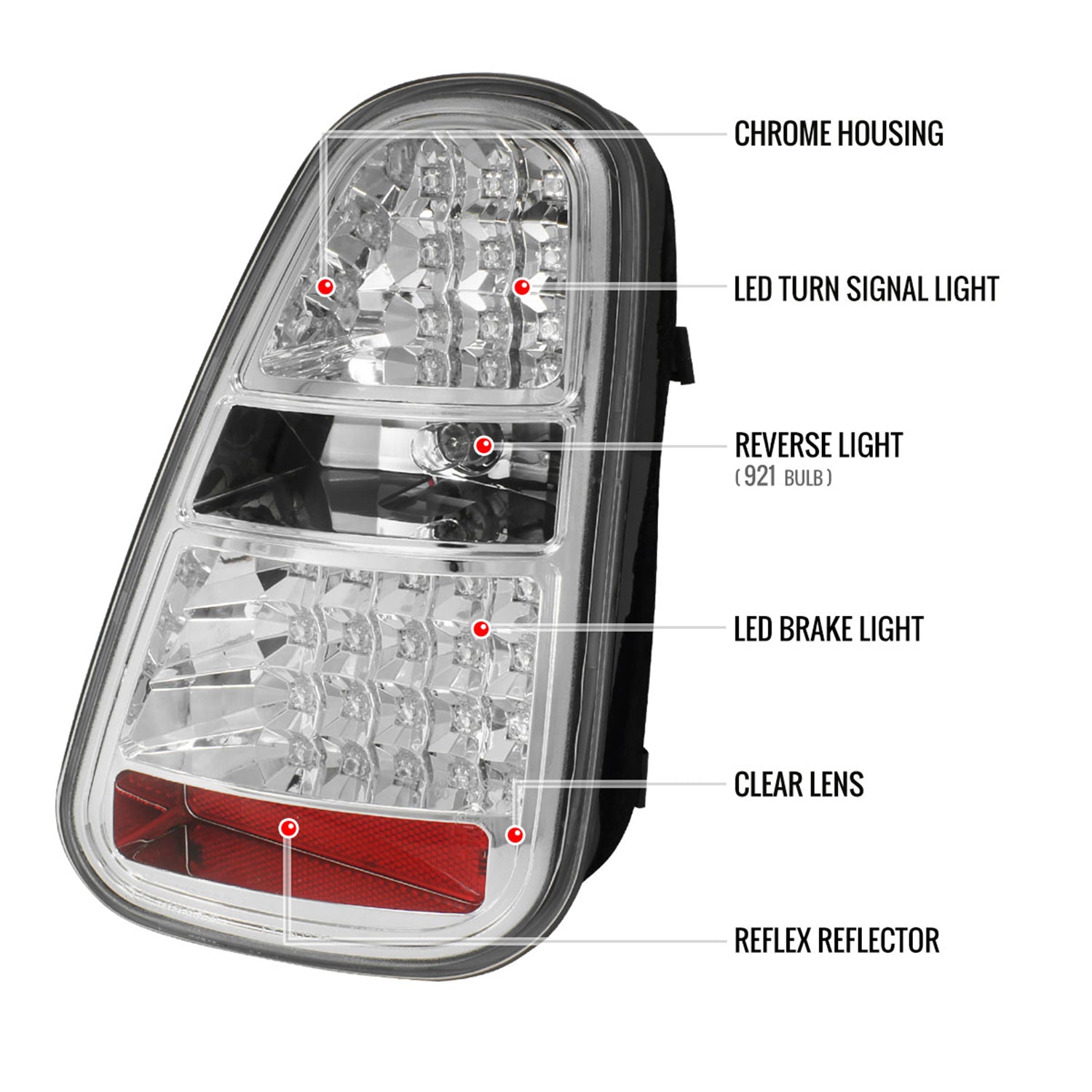 2005-2006 Mini Cooper S LED Tail Lights Chrome Housing/Clear Lens