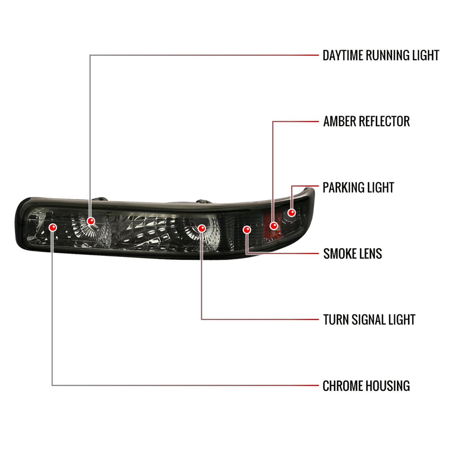 1999-2002 Chevy Silverado/ 2000-2006 Tahoe Suburgan Bumper Lights Chrome/Smoke