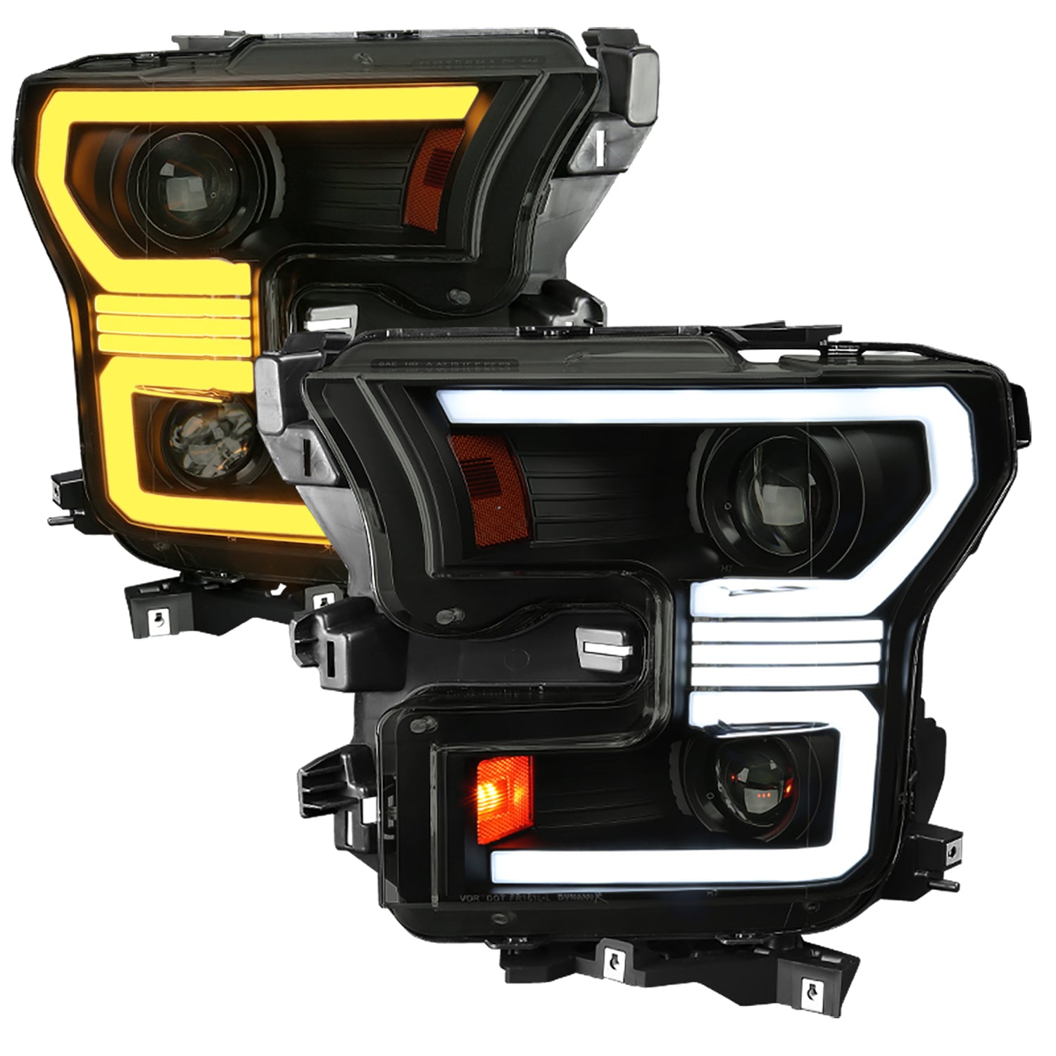 2015-2017 Ford F-150 LED Bar Projector Headlights Turn Signals Black / Smoked