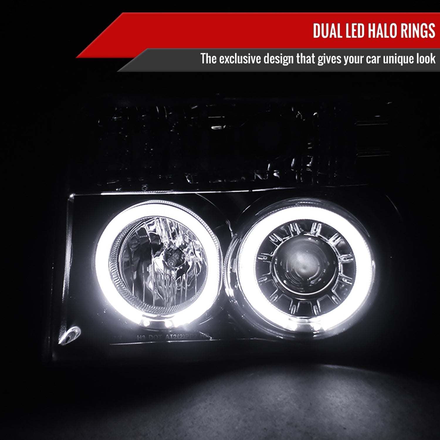1992-1996 Ford F-150 F-250 F-350 Bronco Dual Halo Projector Headlights Smoke