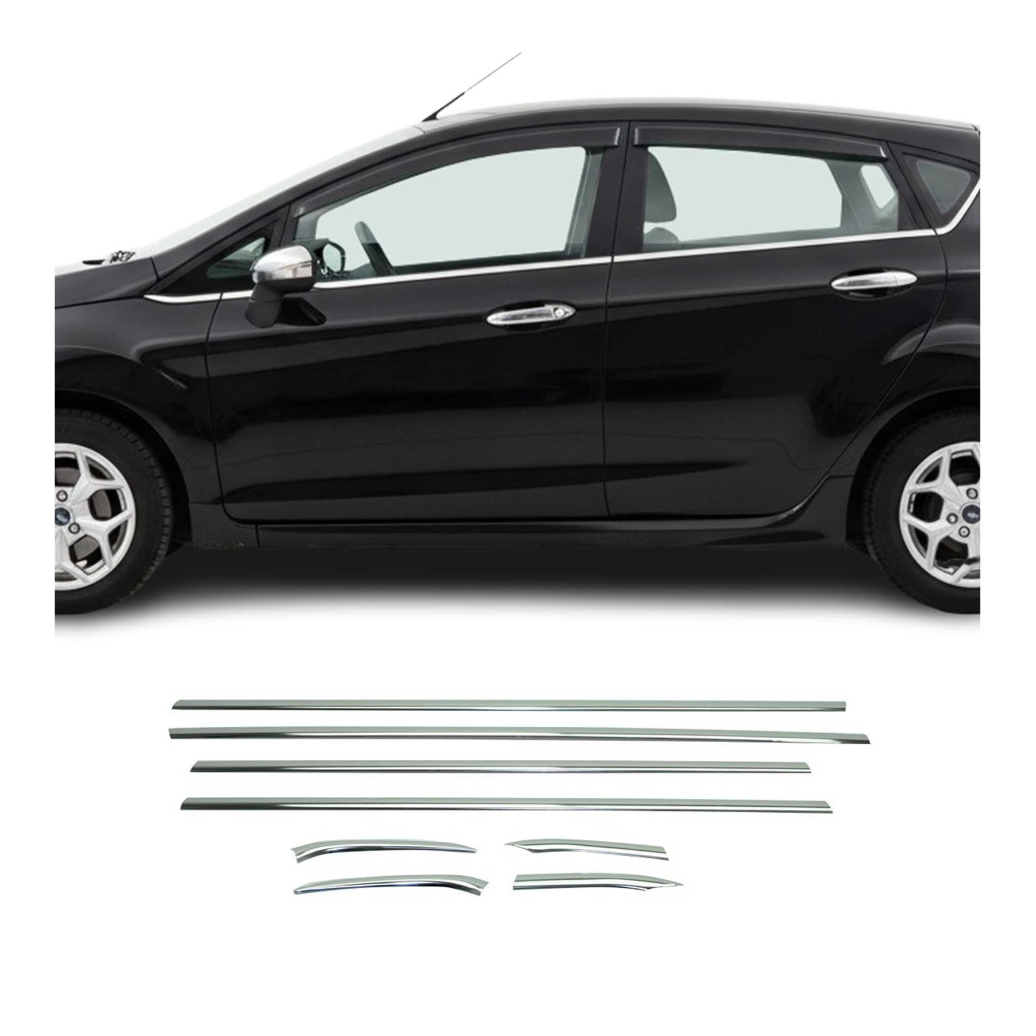 2011-2019 Ford Fiesta Window Molding Trim Streamer Stainless Steel Silver 8 Pcs