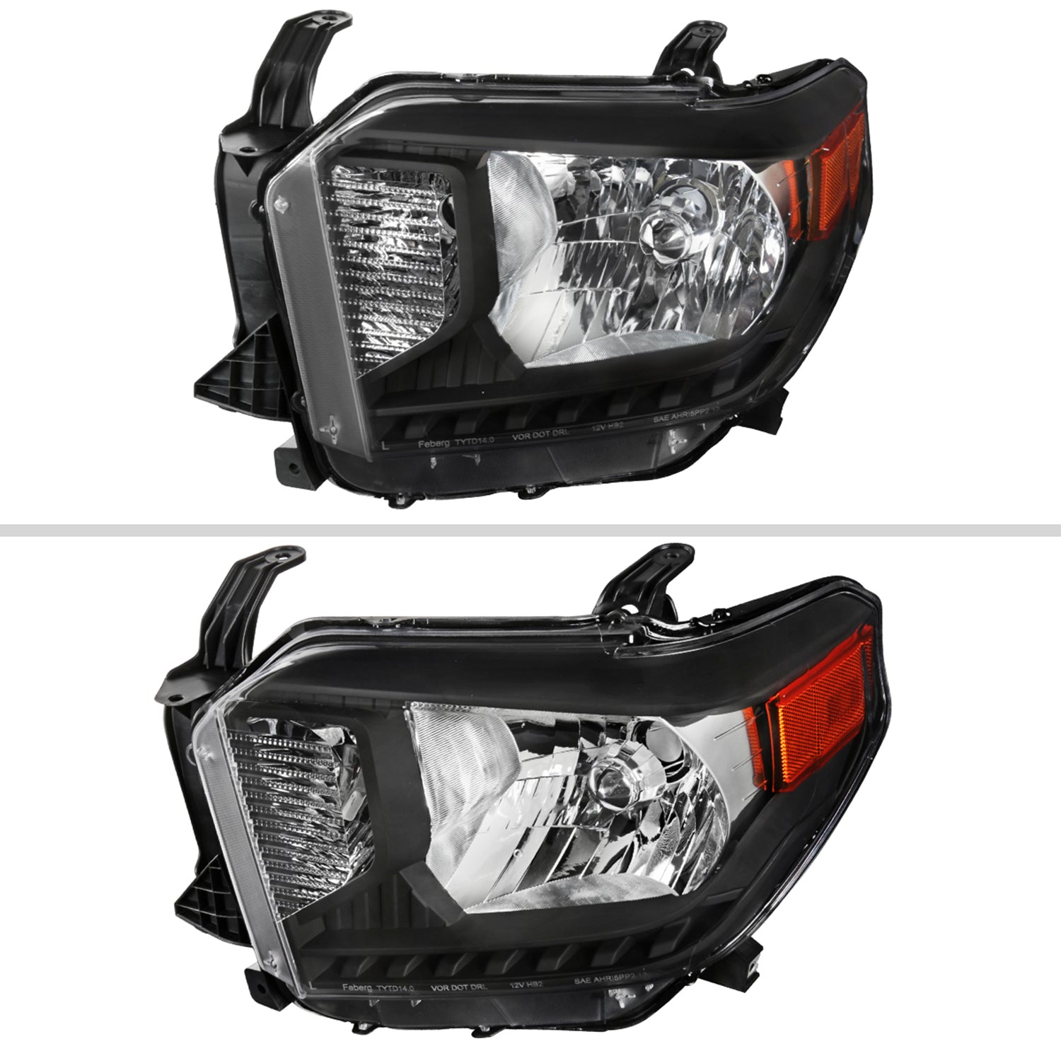 2014-2021 Toyota Tundra Factory Crystal Headlights Amber Reflectors Matt Black