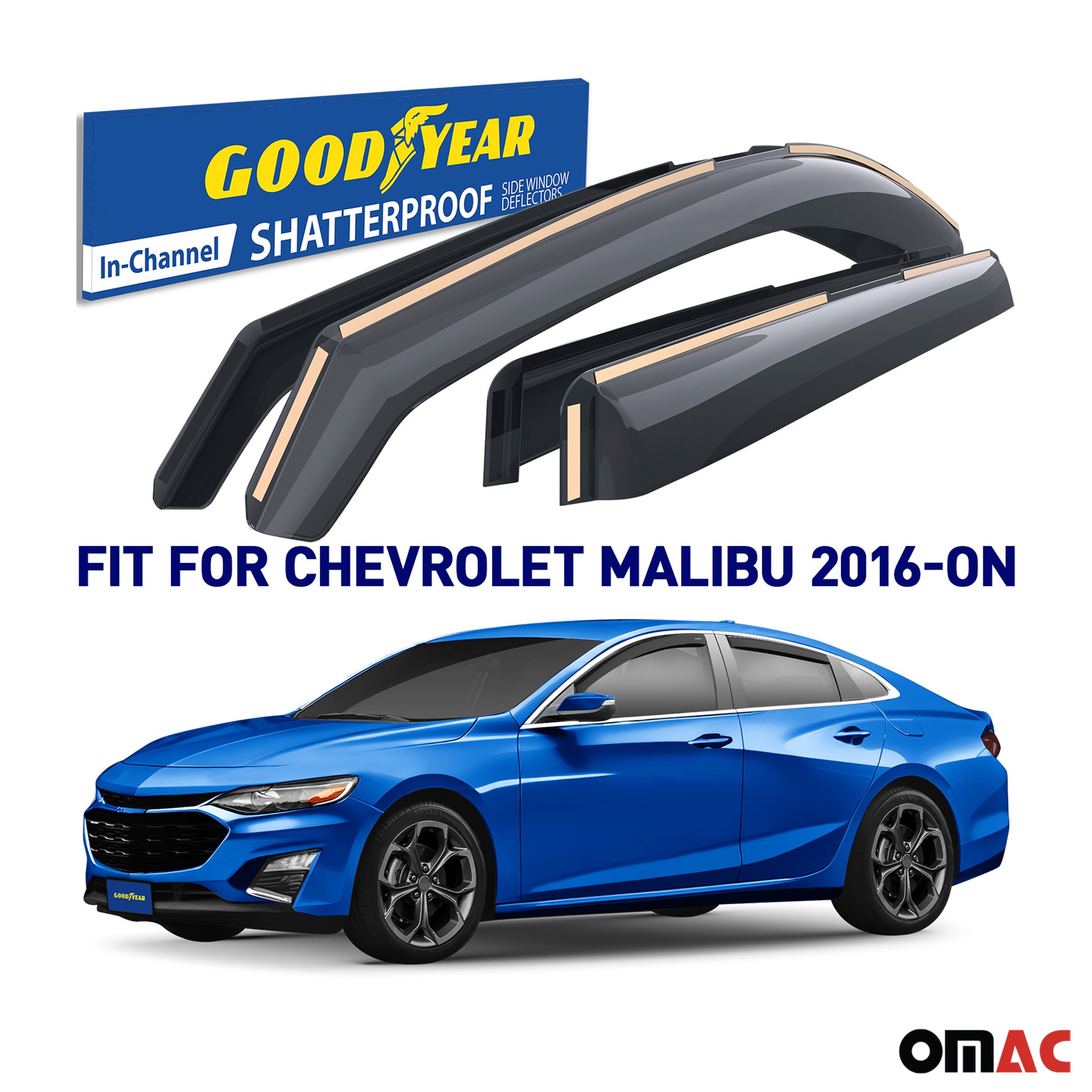Goodyear Wind Deflectors for Chevrolet Malibu 2016-2025 In-channel Smoke 4 pcs