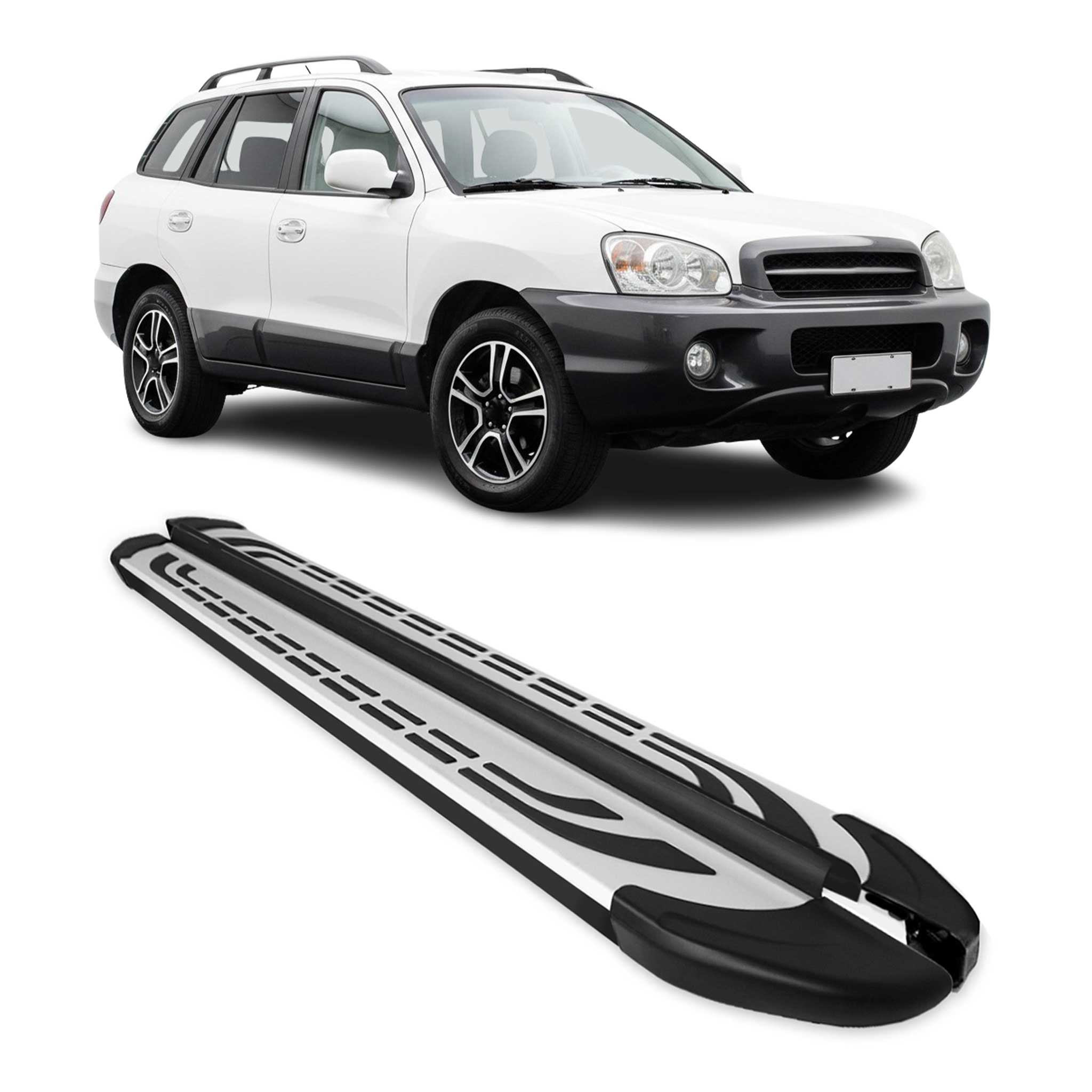2001-2006 Hyundai Santa Fe Running Boards Side Steps Silver & Black