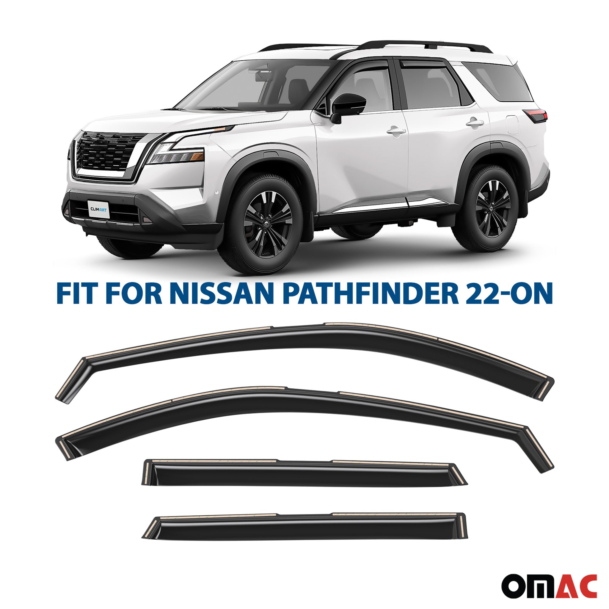 Clim Art Wind Deflectors for Nissan Pathfinder 2022-2025 Shatterproof 4 Pcs
