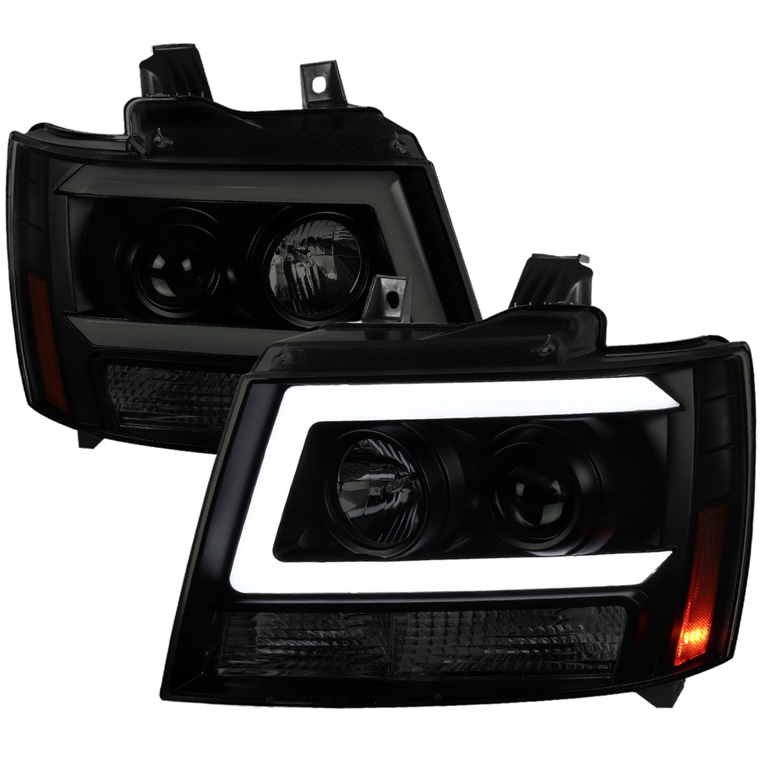 2007-2013 Chevy Avalanche/ Tahoe Suburban LED C-Bar Headlights Black Smoke