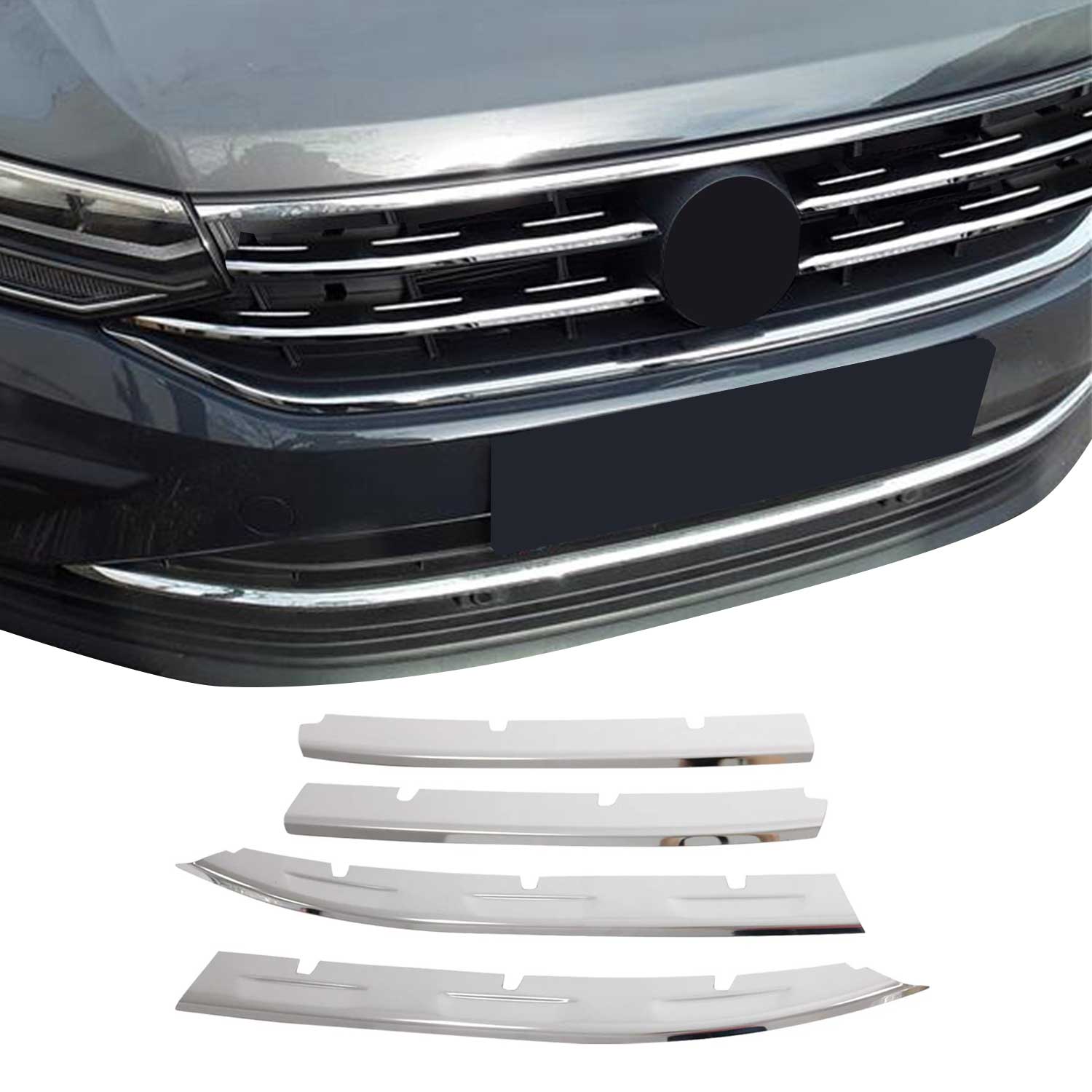 2022-2024 VW Tiguan Front Bumper Grill Trim Molding Stainless Steel Silver 4 Pcs