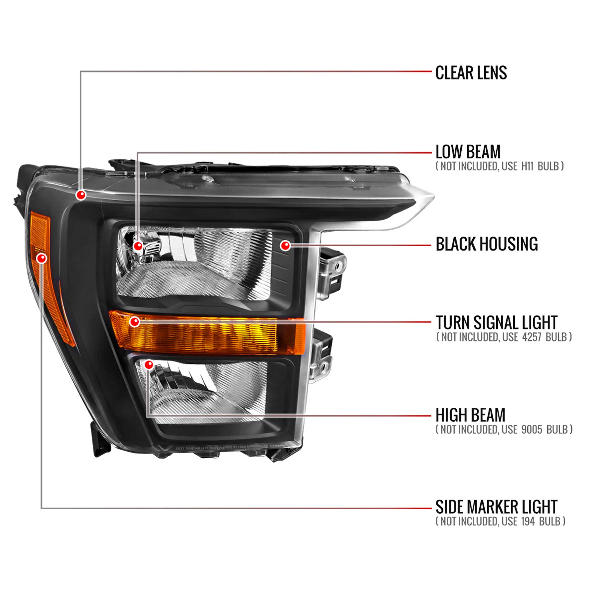 For Ford F-150 2021-2023 Factory Style Headlight Matte Black Housing Clear Lens Passenger Side Only