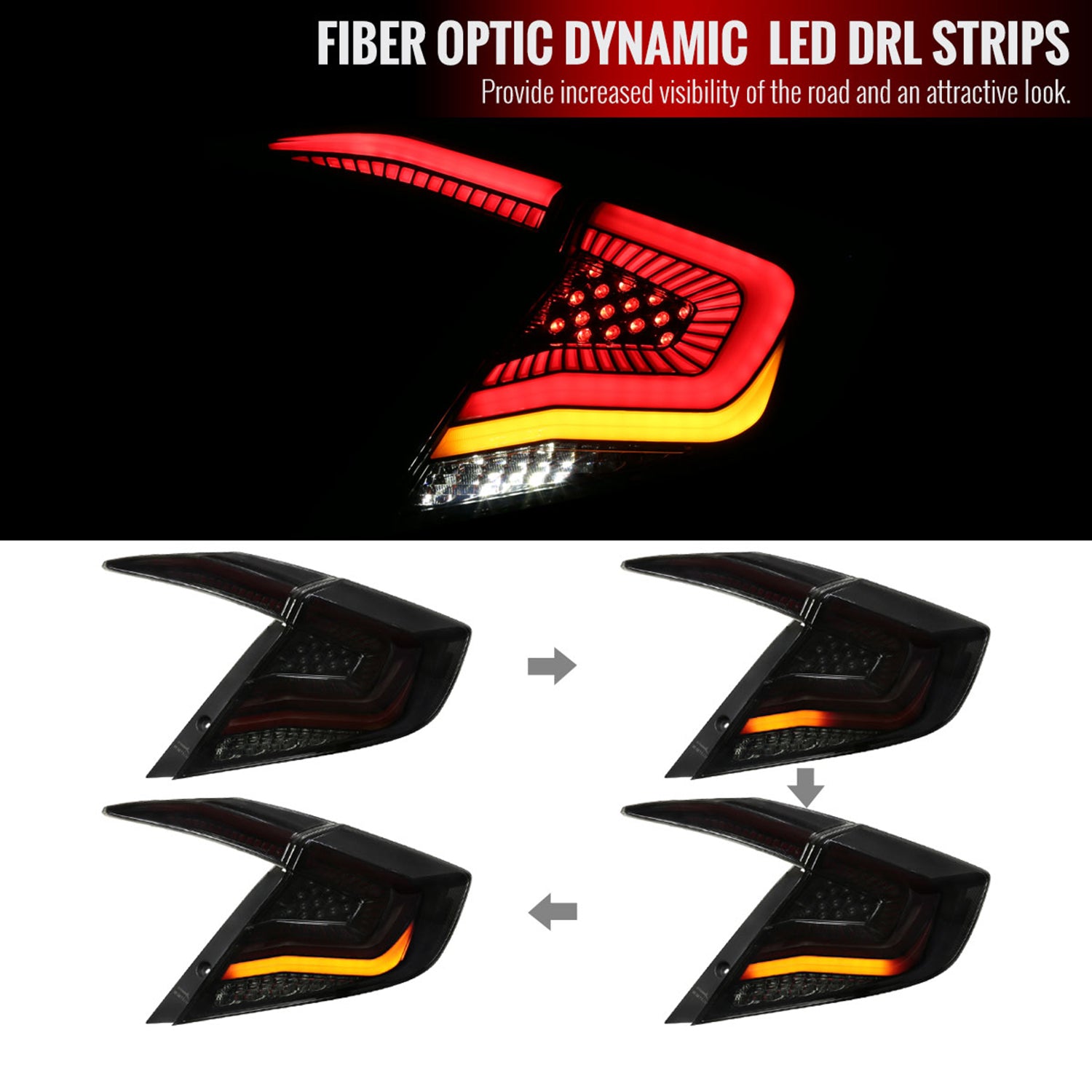 2016-2021 Honda Civic Sedan LED Tail Lights &Signal Lights Glossy Black V2