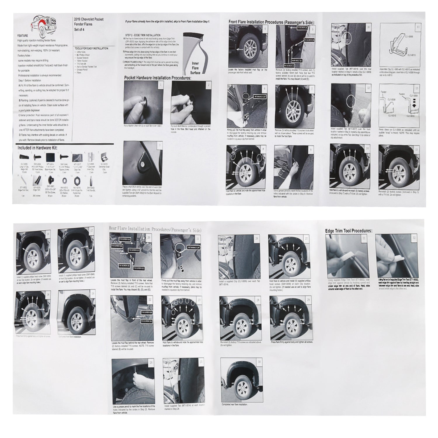 2019-2024 Dodge RAM 1500 Textured Rivet Style Fender Flares Wheel Protector