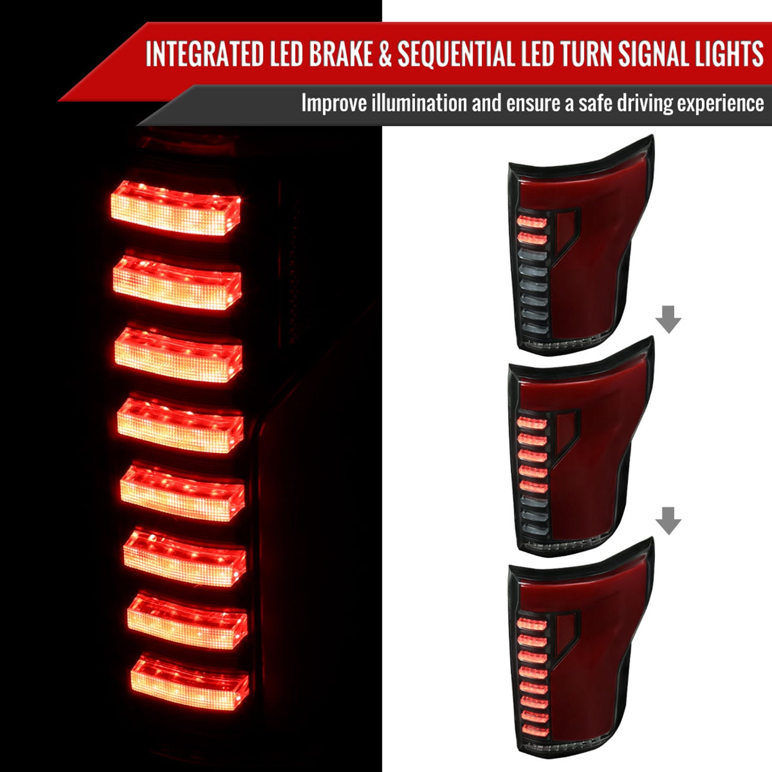 2018-2020 Ford F-150 Turn Signal Animated Red LED Bar Tail Lights Black/Smoke