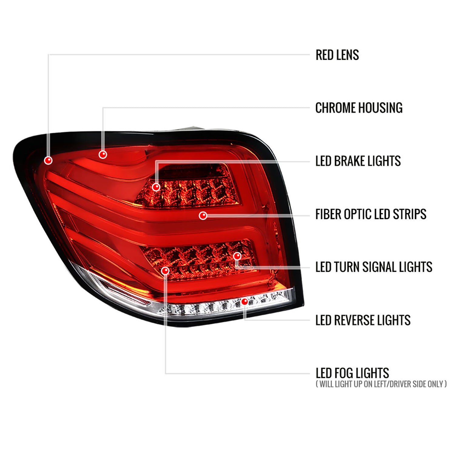 2006-2011 Mercedes Benz W164 ML Class LED Tail Lights Chrome/Red Lens