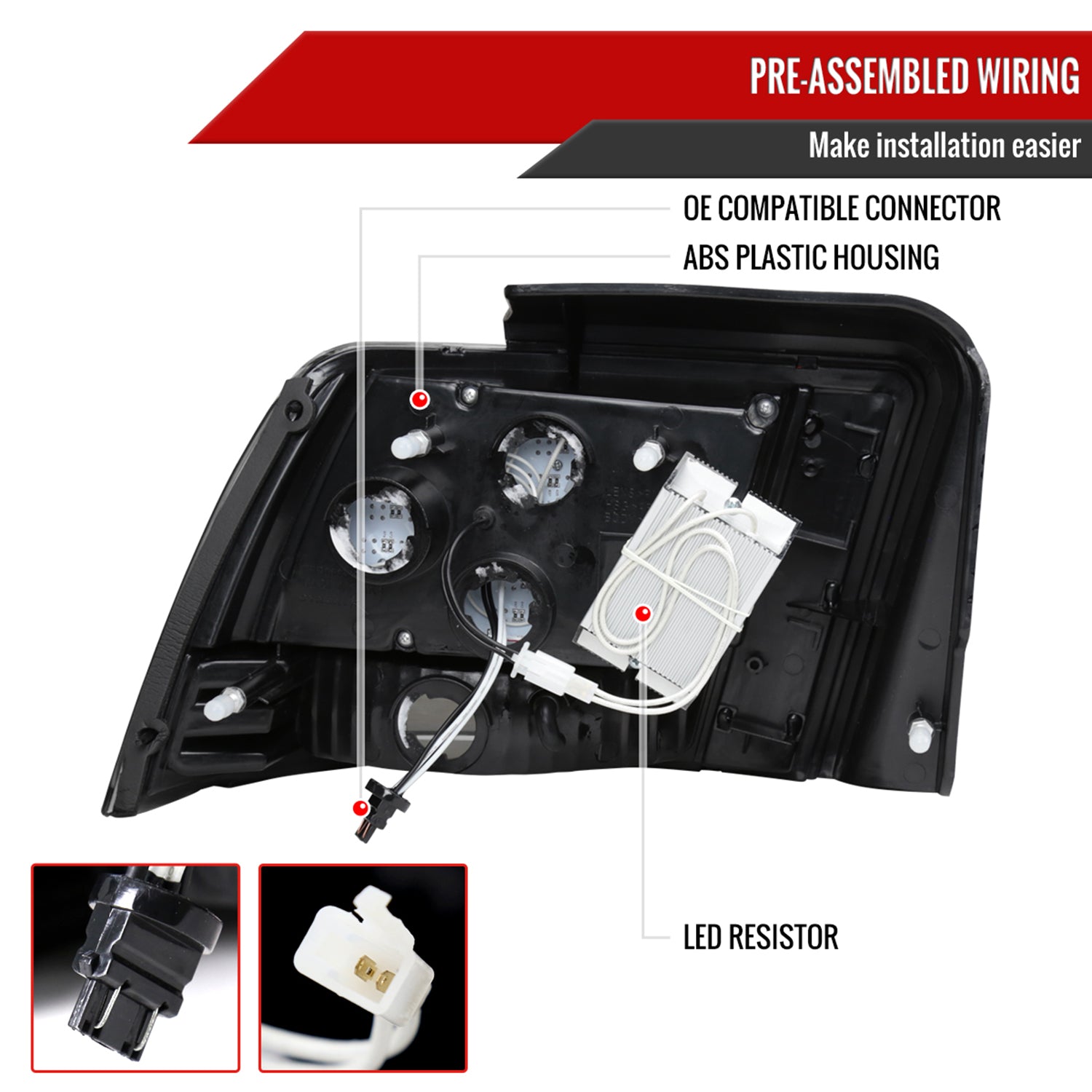 1999-2004 Ford Mustang Sequential LED Tail Lights - RS Matte Black/Clear Lens