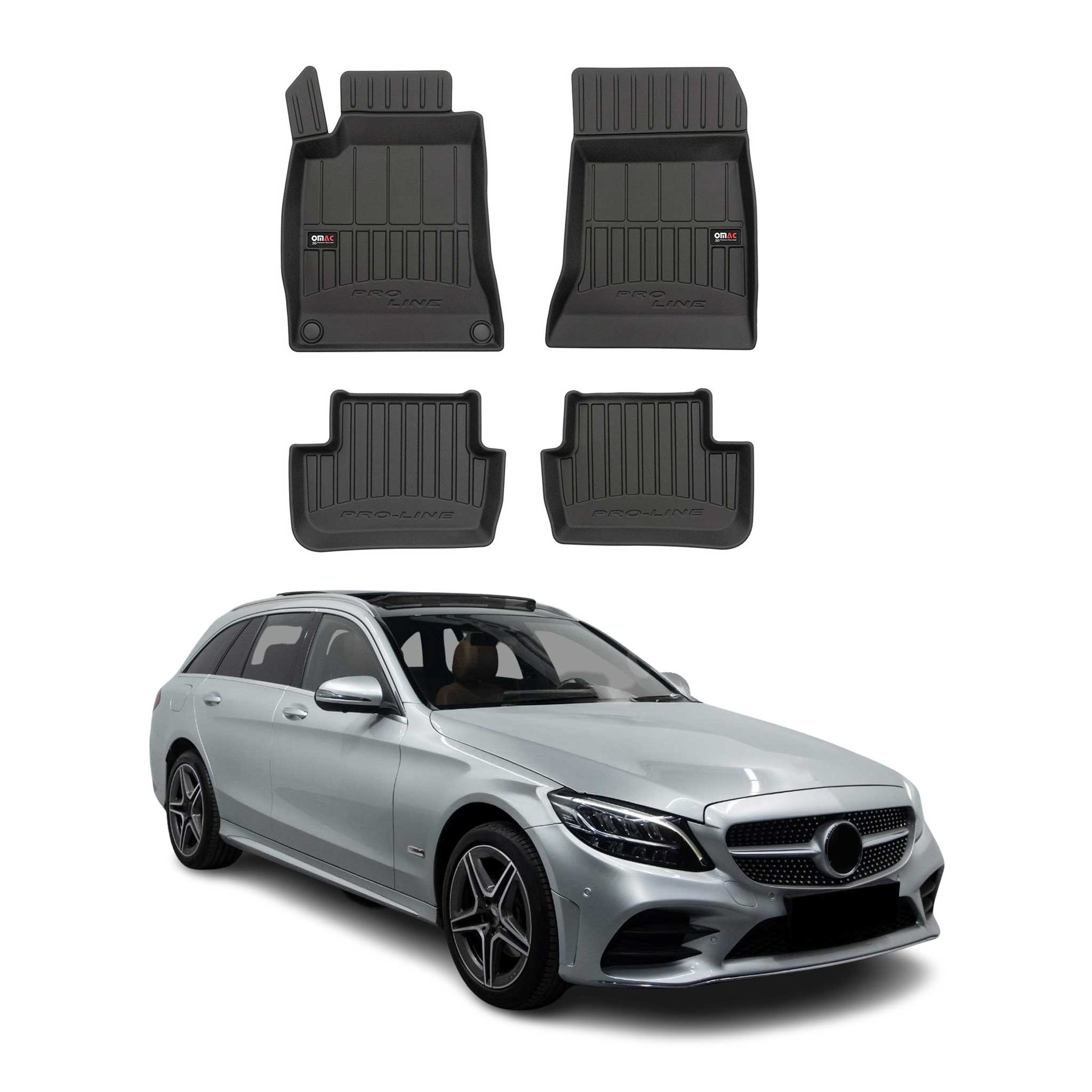2015-2021 Mercedes C Class W205 S205 Premium Floor Mats Liners Full Set All Weather Heavy Duty Black
