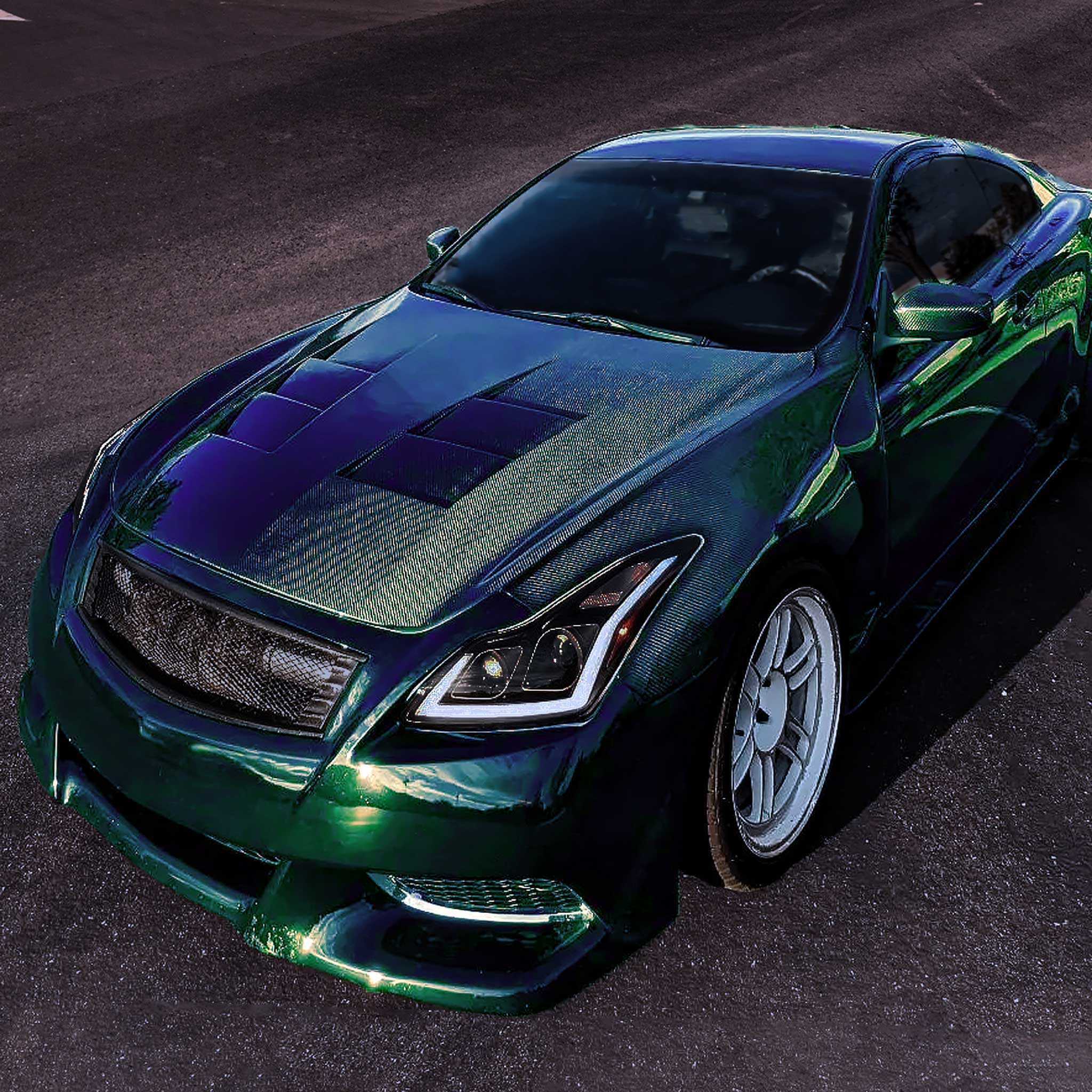 For Infiniti G37 2008-13 / Q60 Coupe 2014-15 LED Projector Headlights Sequential Matte Black Smoked Lens Switchback