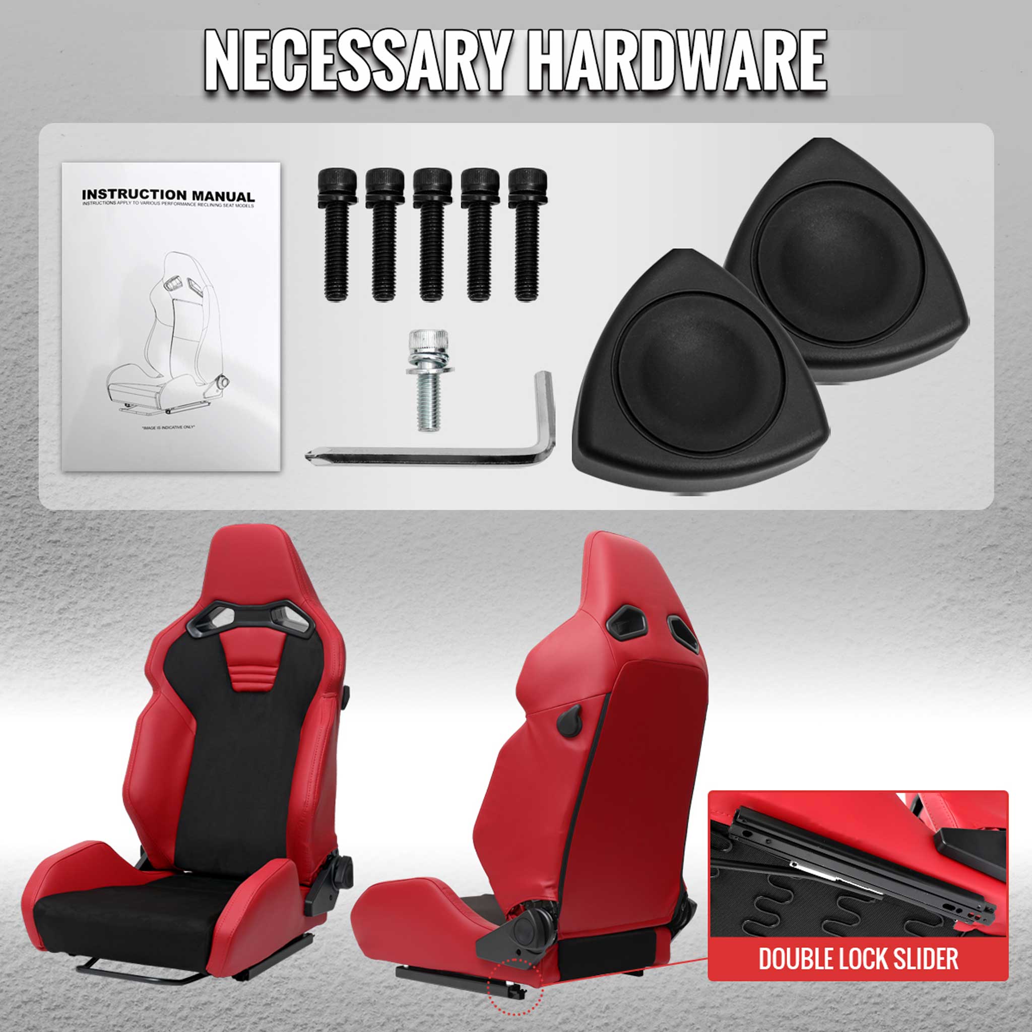 Universal Racing Seat Red Pu Leather Charcoal Gray Suede With Double Red Stitch