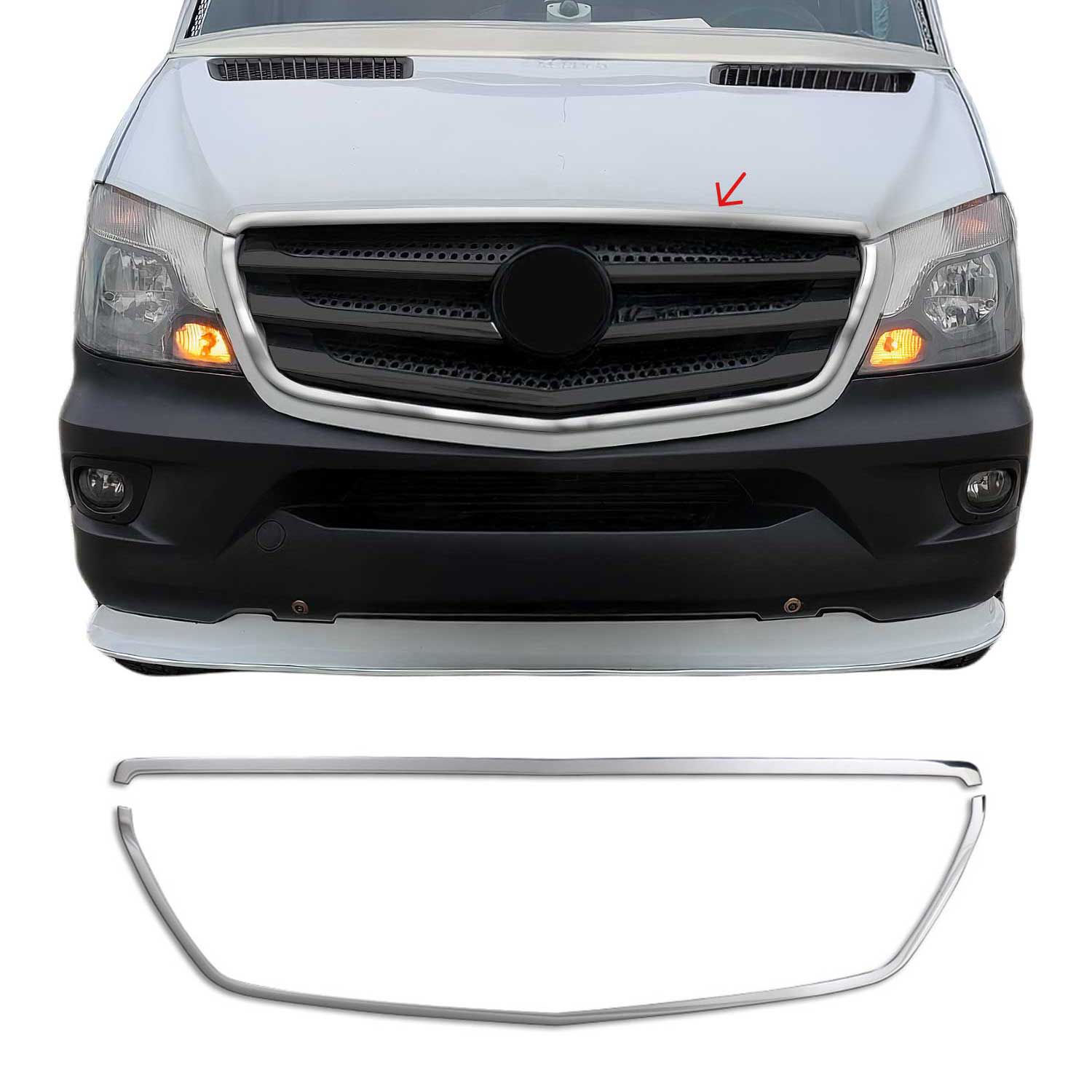 2014-2018 Mercedes Sprinter W906 Front Bumper Grill Trim Molding Steel 2Pcs