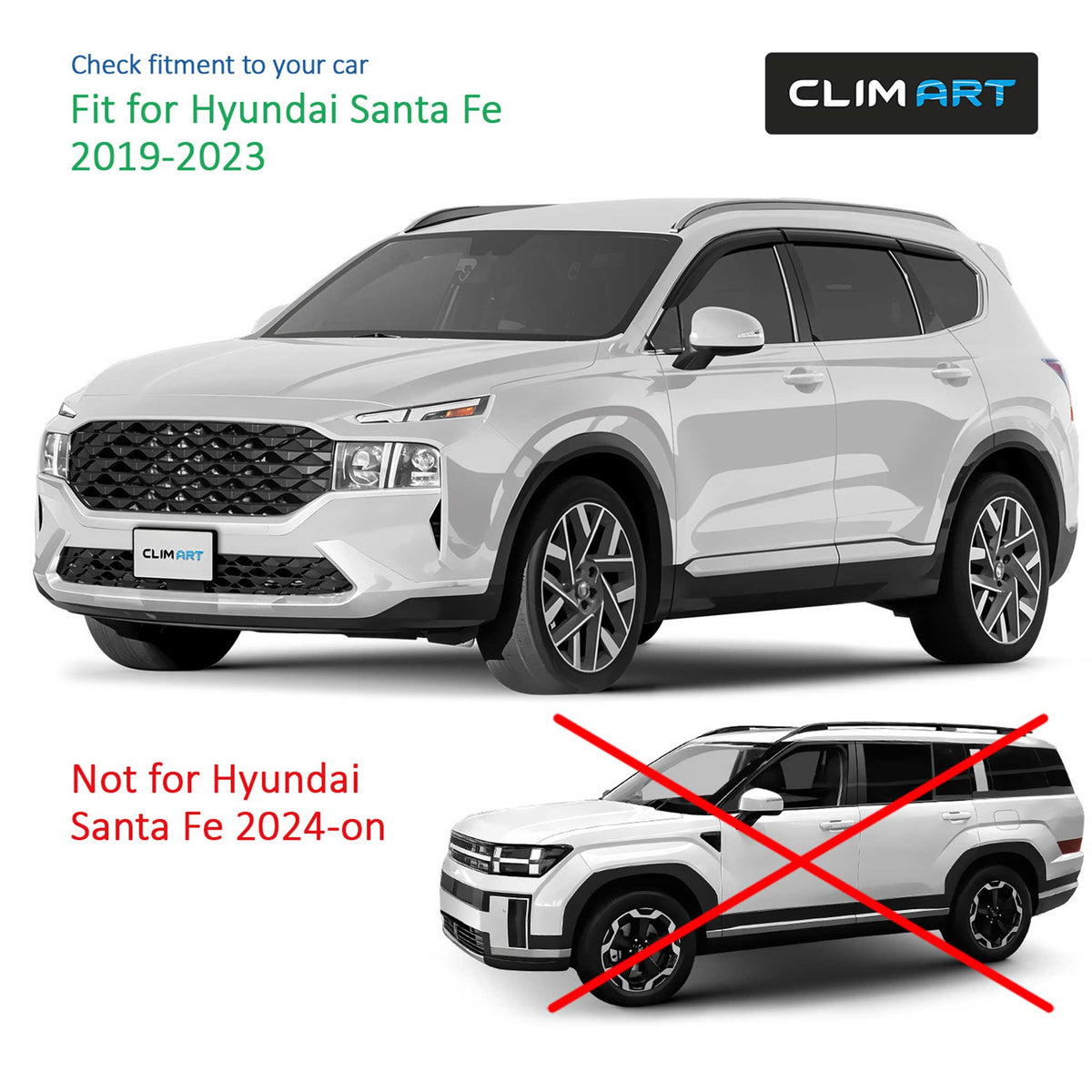 Clim Art Wind Deflectors for Hyundai Santa Fe 2019-2023 Tape-On Dark Smoke 6Pcs