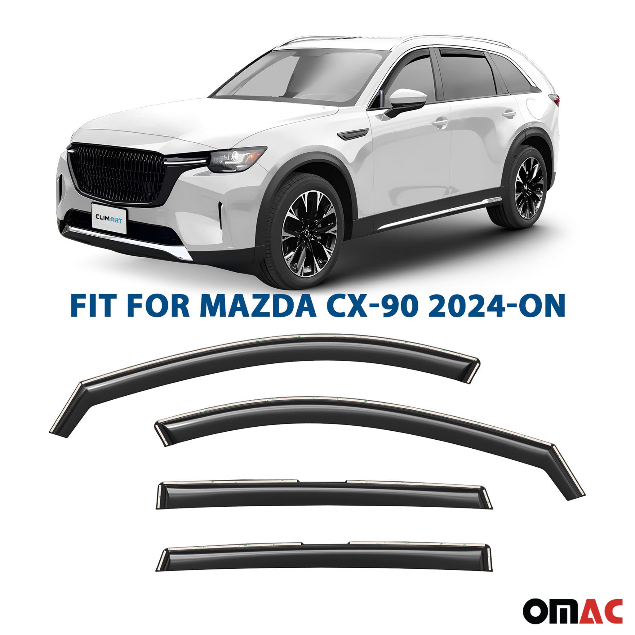 Clim Art Wind Deflectors for Mazda CX-90 2024-2025 Shatterproof Dark Smoke 4 Pcs
