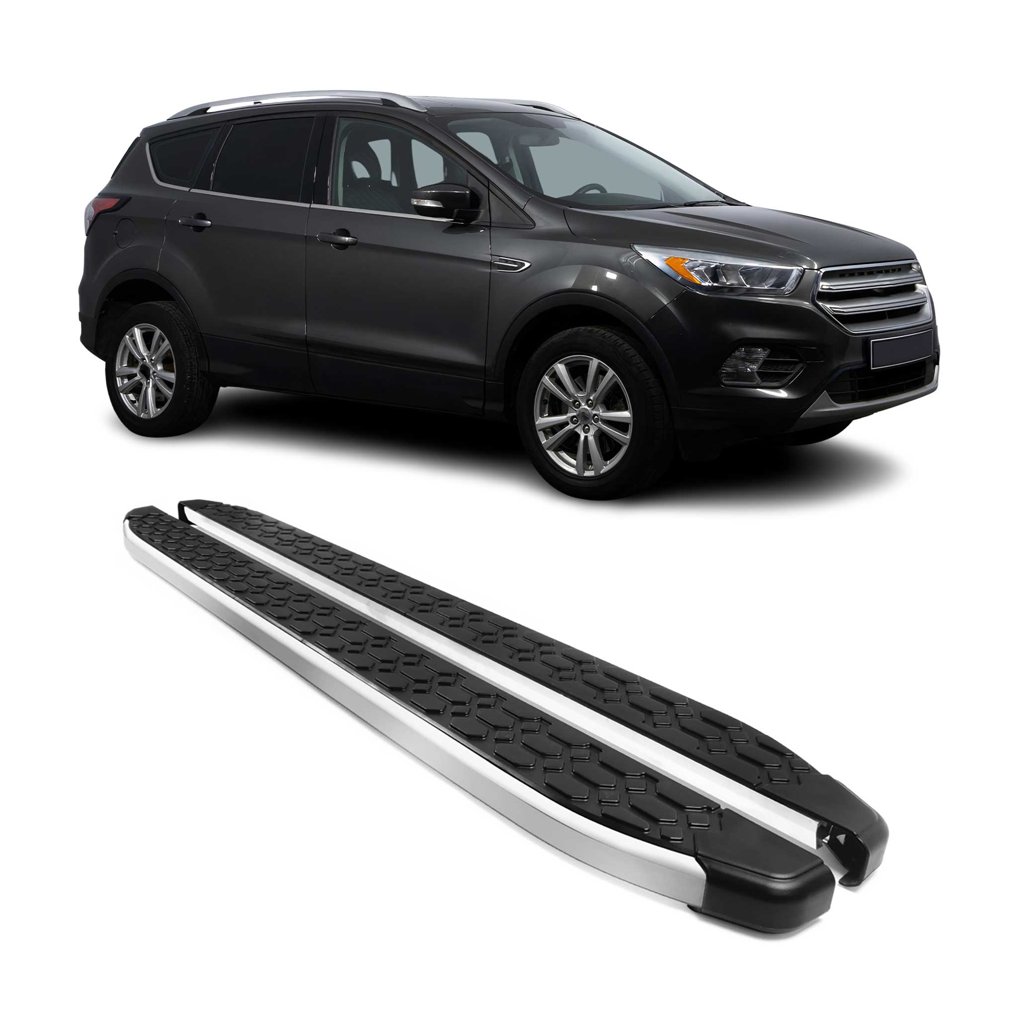 2013-2019 Ford Escape Running Boards Side Steps Silver & Black