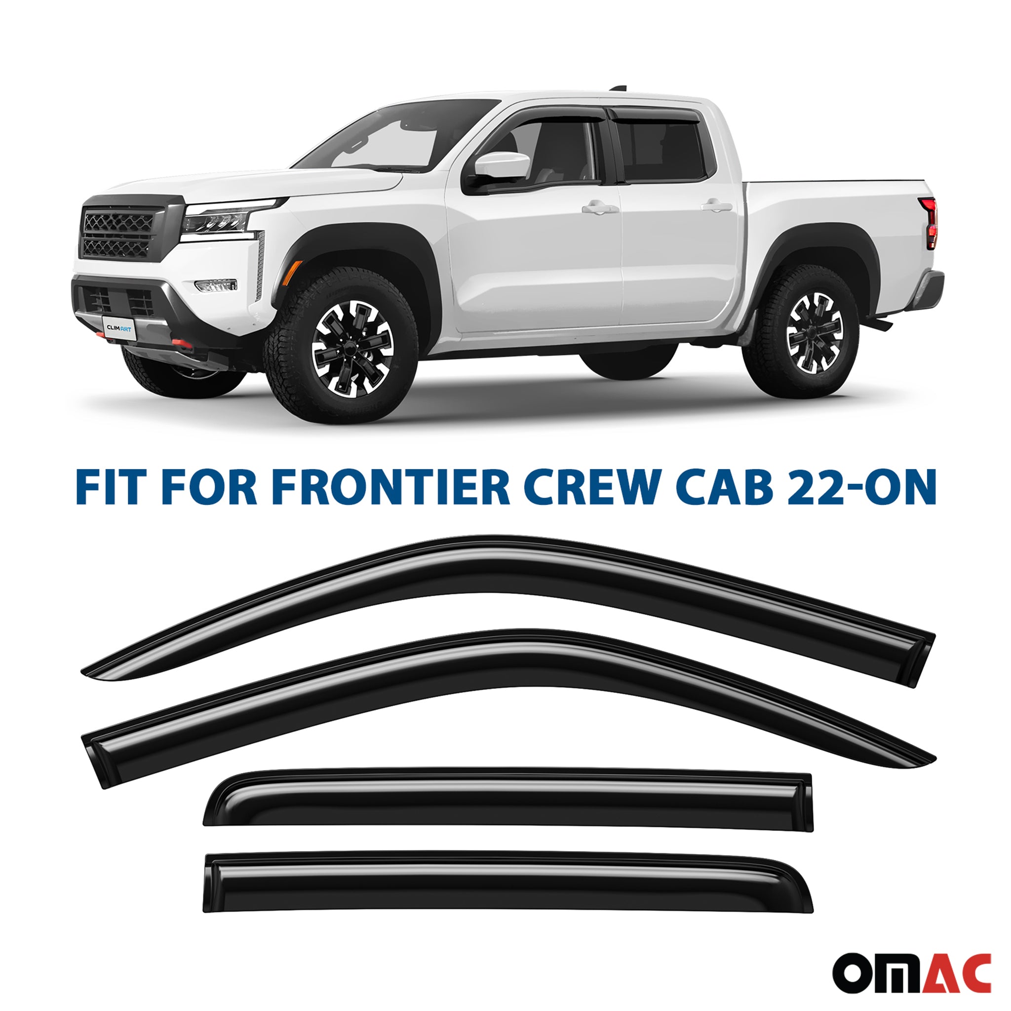 Clim Art Wind Deflectors for Nissan Frontier 2022-2025 Crew Cab Smoke 4 Pcs