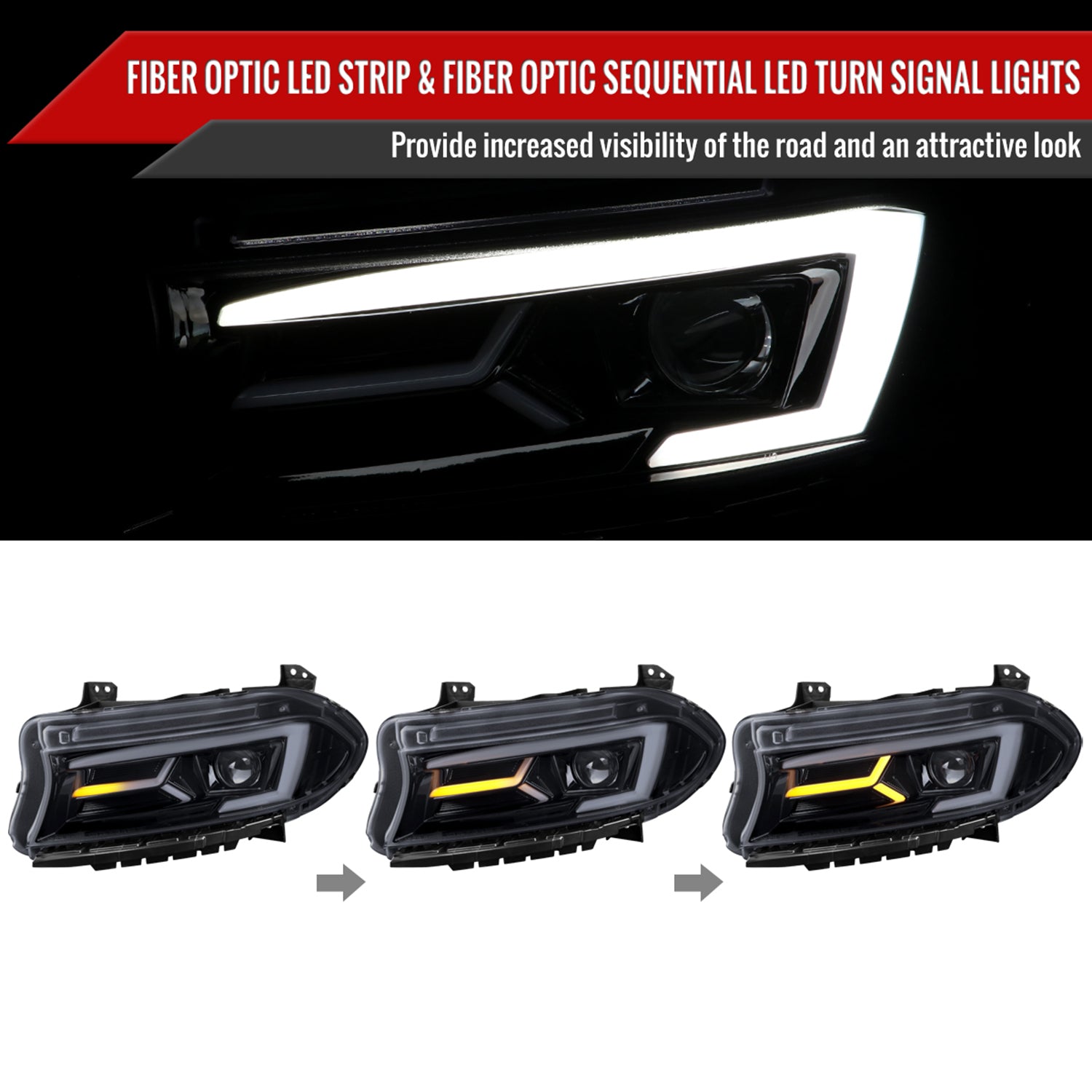 2015-2023 Dodge Charger LED Projector Headlights LED Turn Signal Smoke