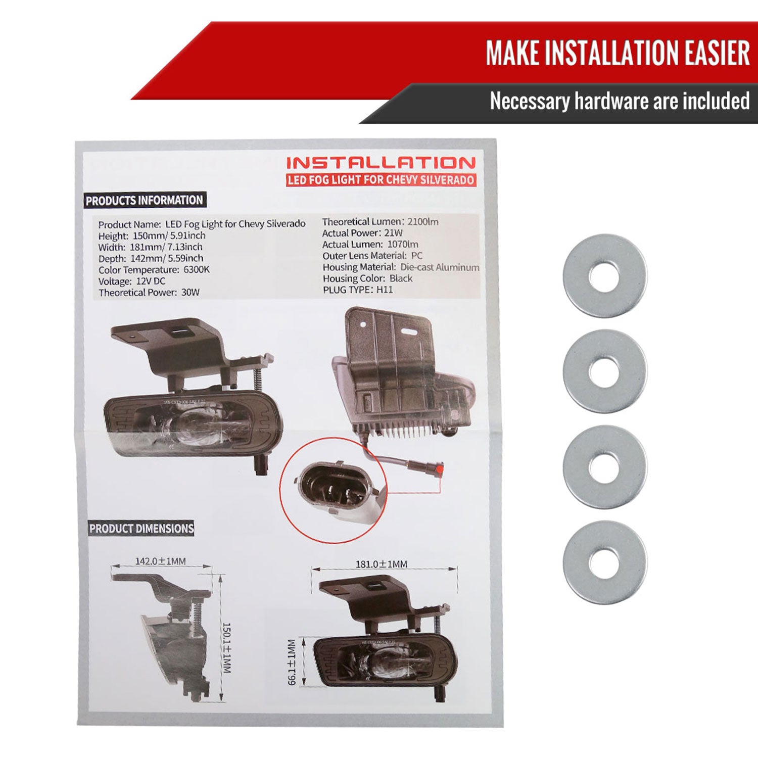 1999-2002 Chevy Silverado 1500/2500/3500 LED Fog Lights kit Glossy Black