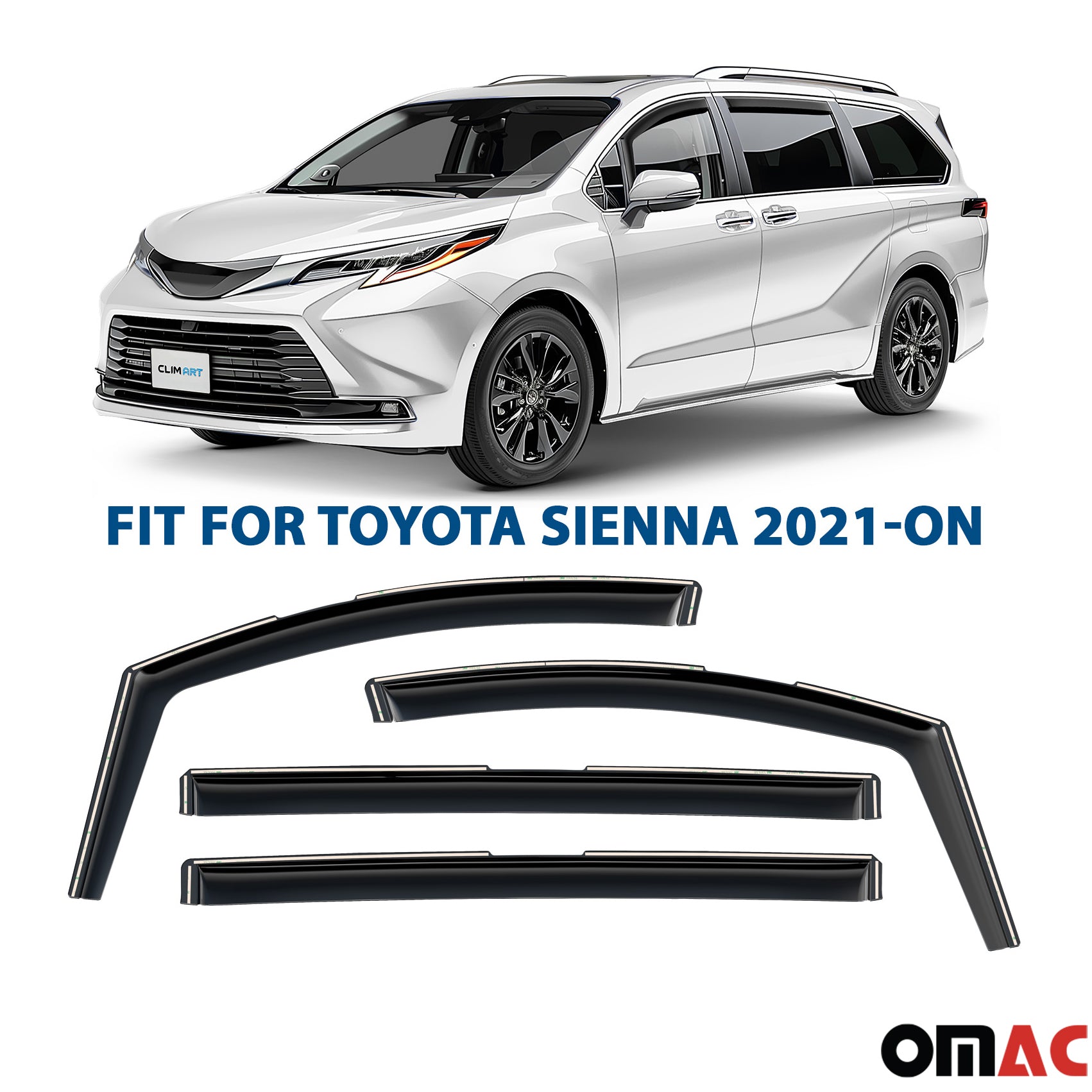 Clim Art Wind Deflectors for Toyota Sienna 2021-2025 Shatterproof Dark Smoke 4x